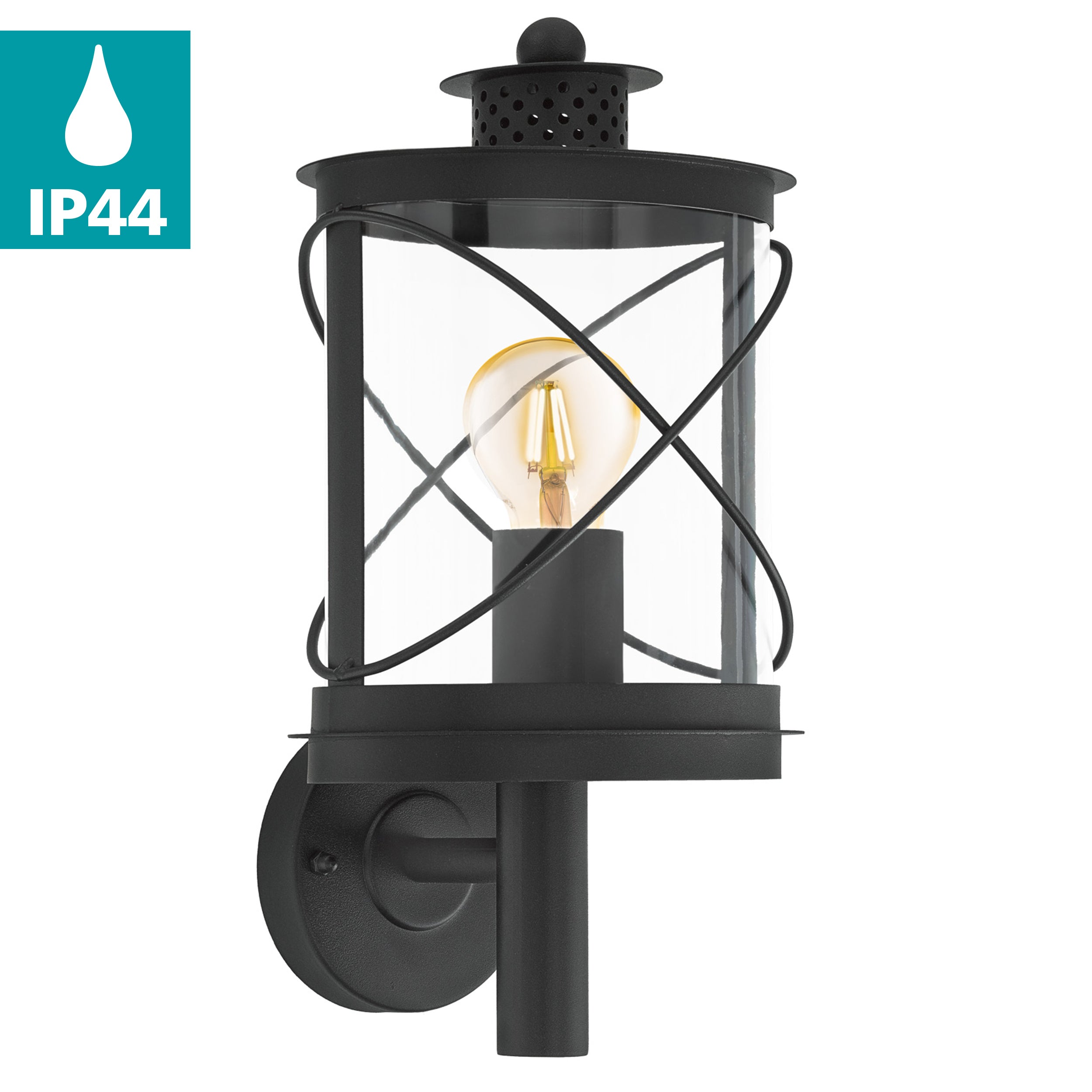 eglo hilburn black lantern style ip44 outdoor wall light kitchen lighting