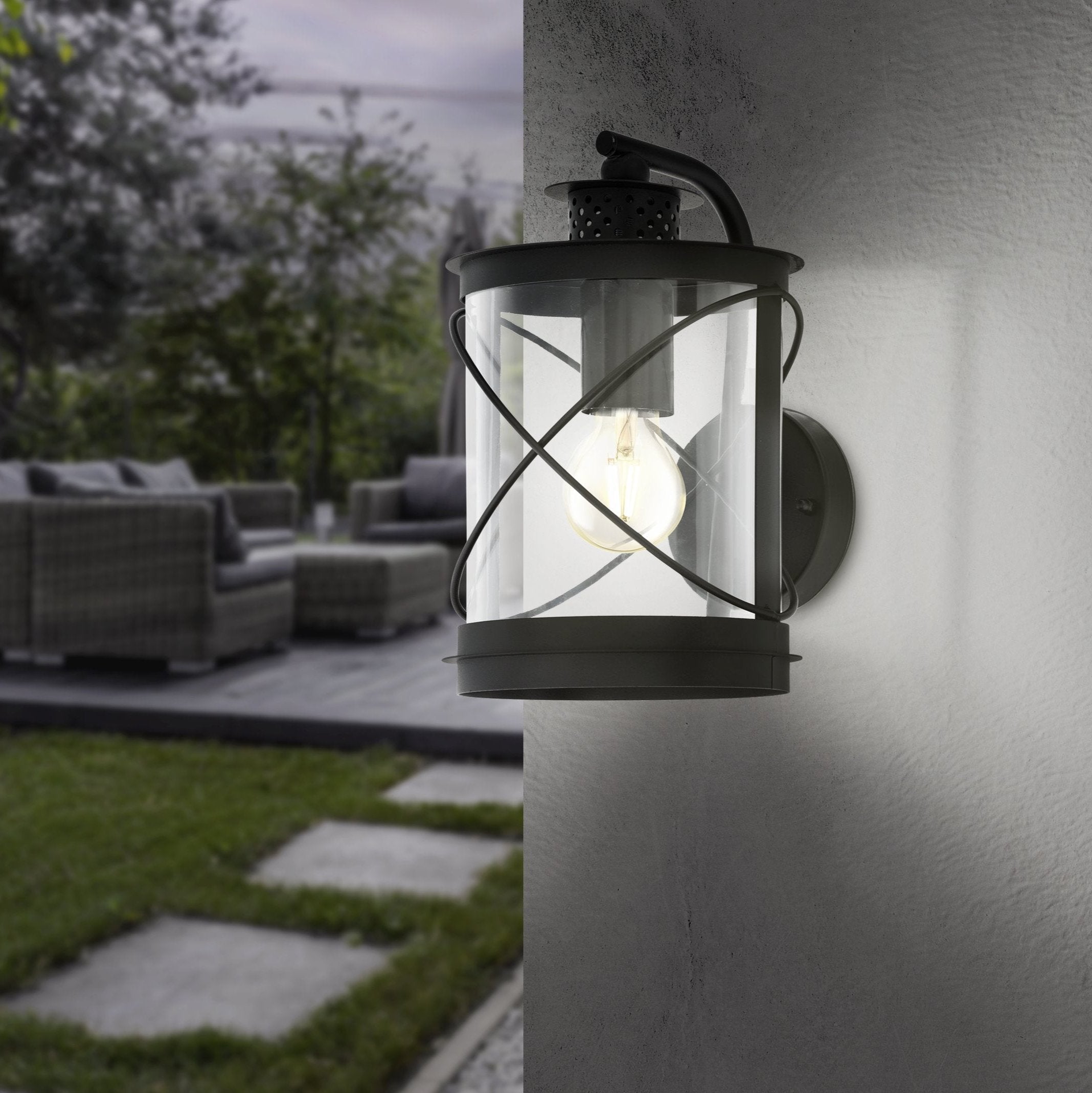 eglo hilburn black lantern ip44 exterior wall light