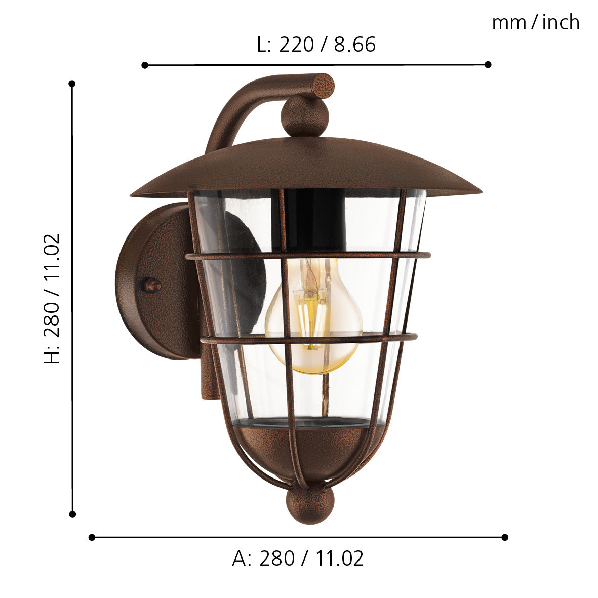 eglo pulfero 1 brown lantern style ip44 outdoor wall light living room close up