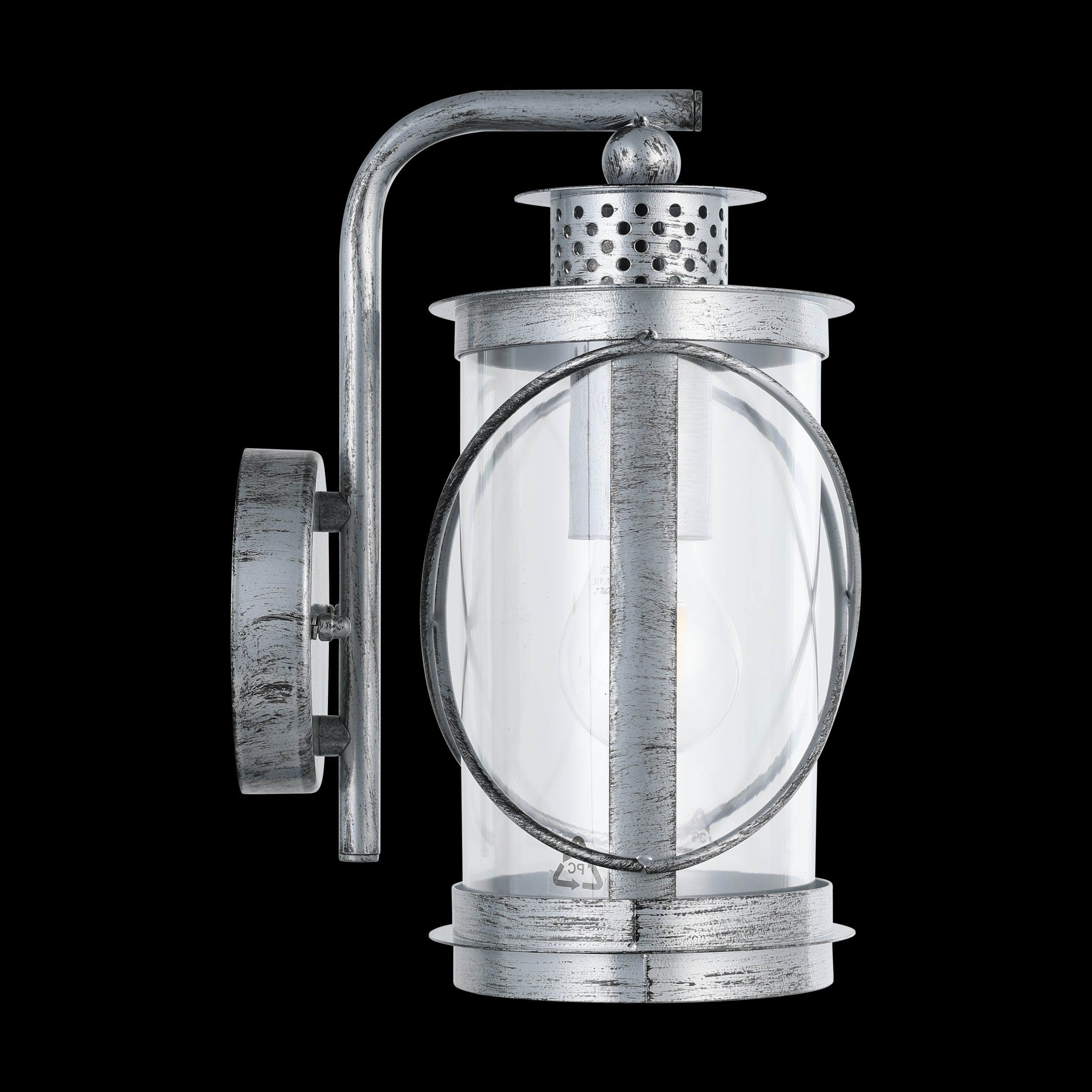 eglo hilburn 1 silver lantern style ip44 outdoor wall light living room image