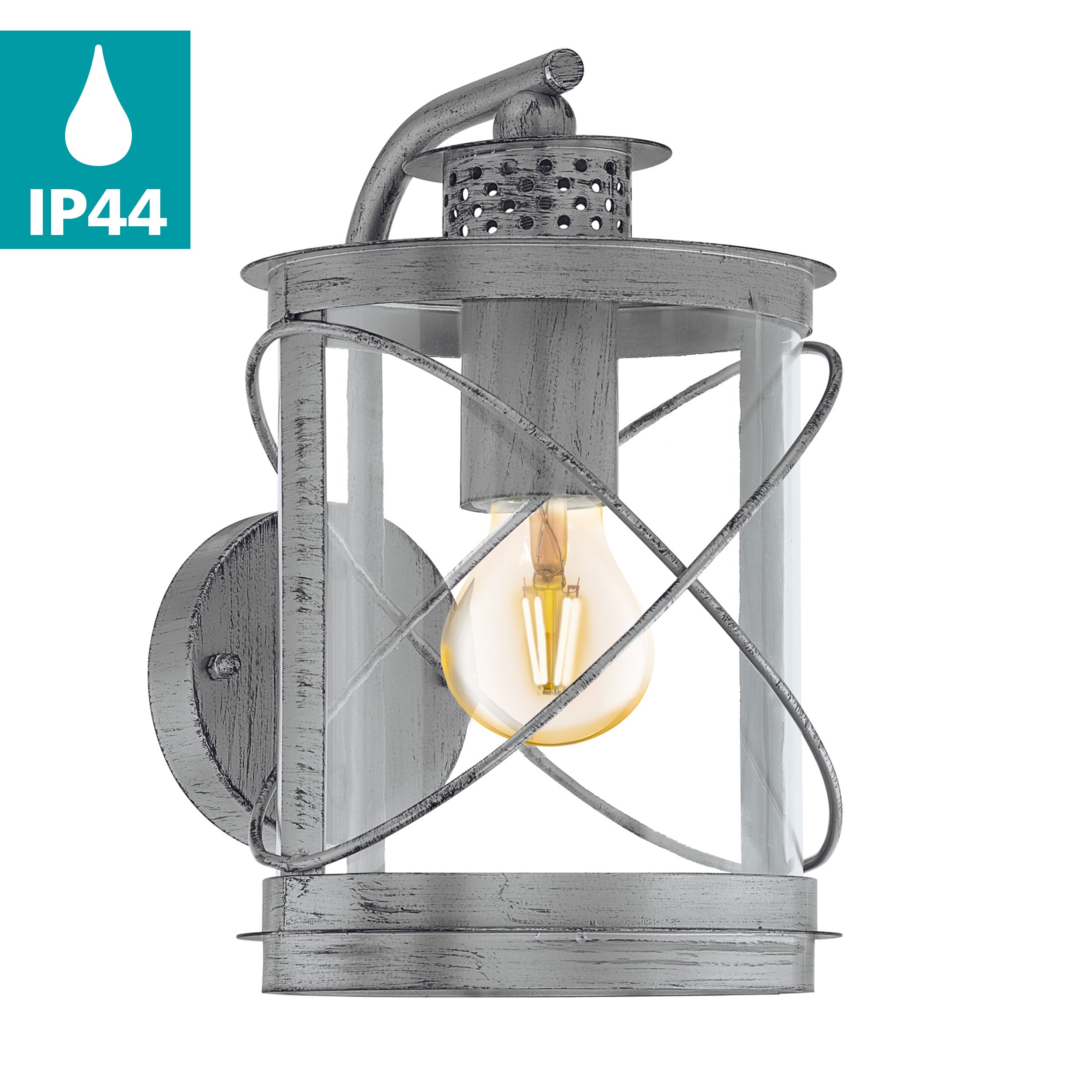 eglo hilburn 1 silver lantern style ip44 outdoor wall light kitchen lighting