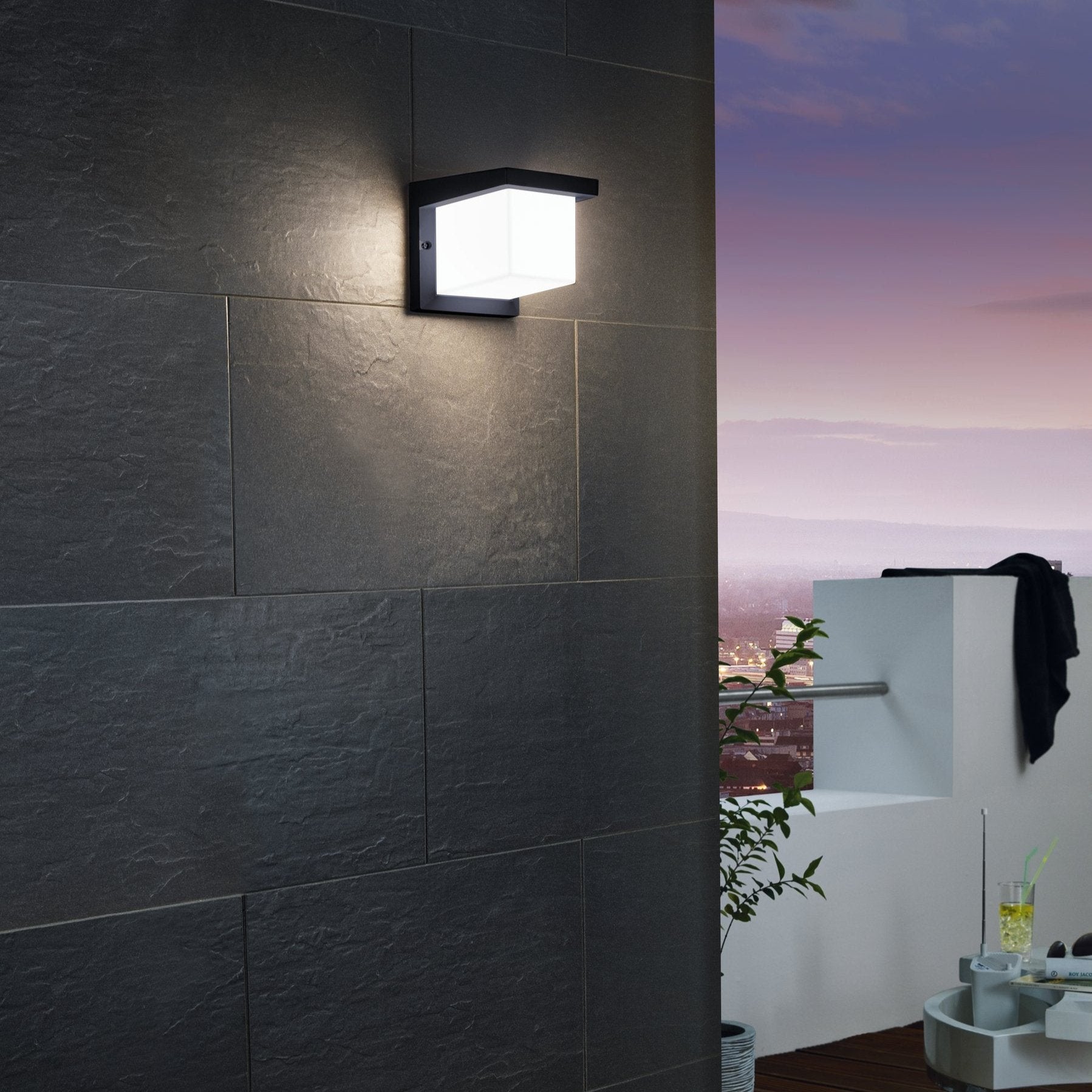 eglo desella 1 ip54 grey outdoor wall light living room close up