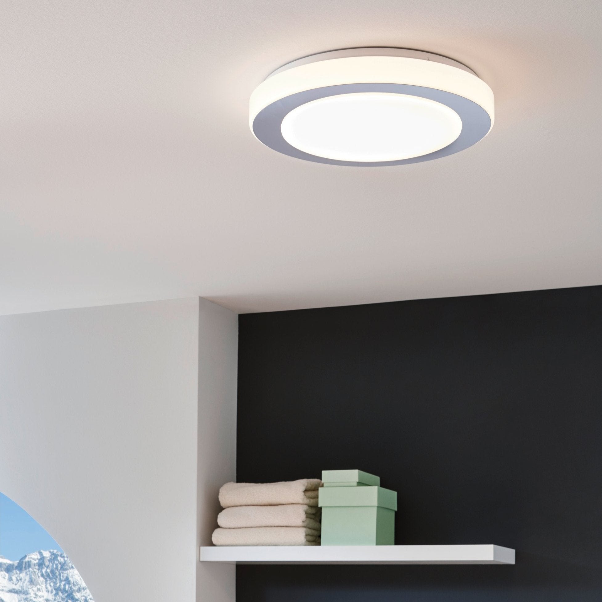 eglo led carpi round chrome ip44 flush light 38 5cm living room image