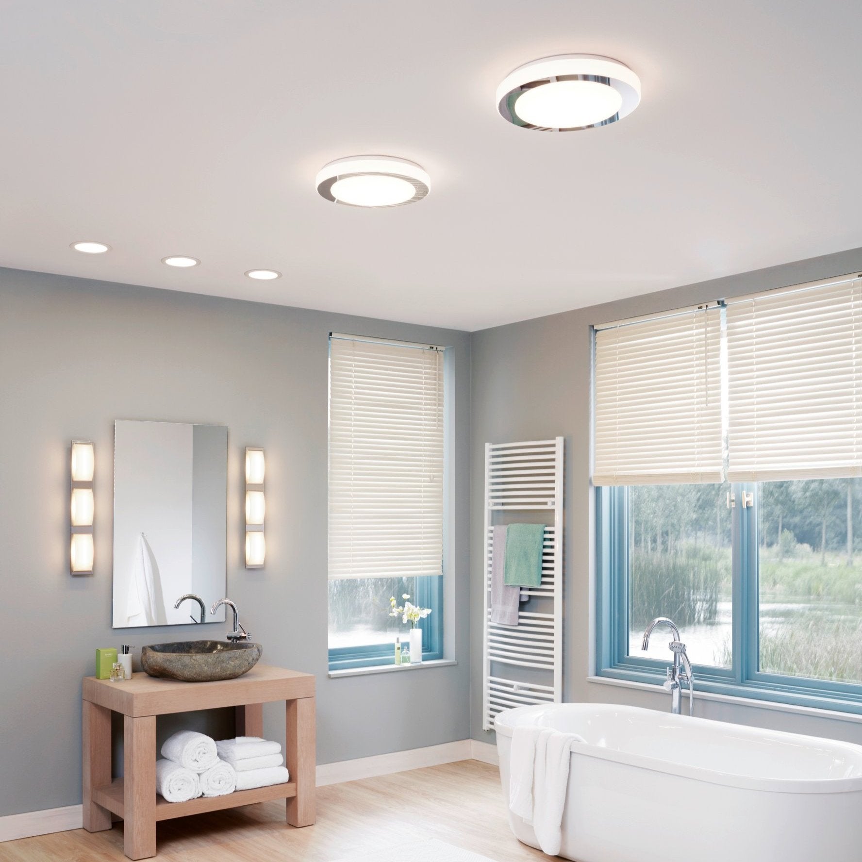 eglo led carpi round chrome ip44 flush light 38 5cm