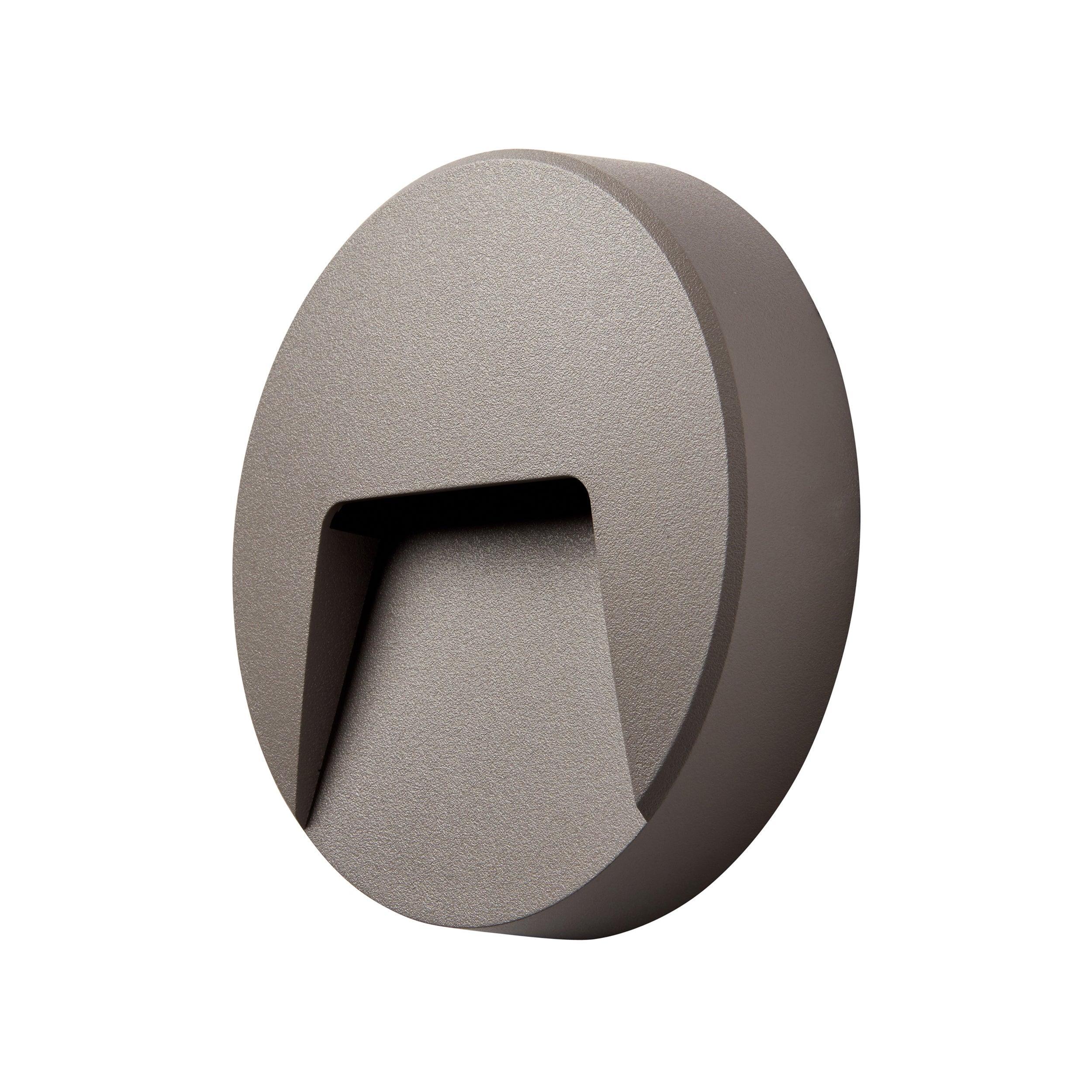 severus grey round outdoor wall light ip65 2 8w cctby Saxby Lighting, close up image