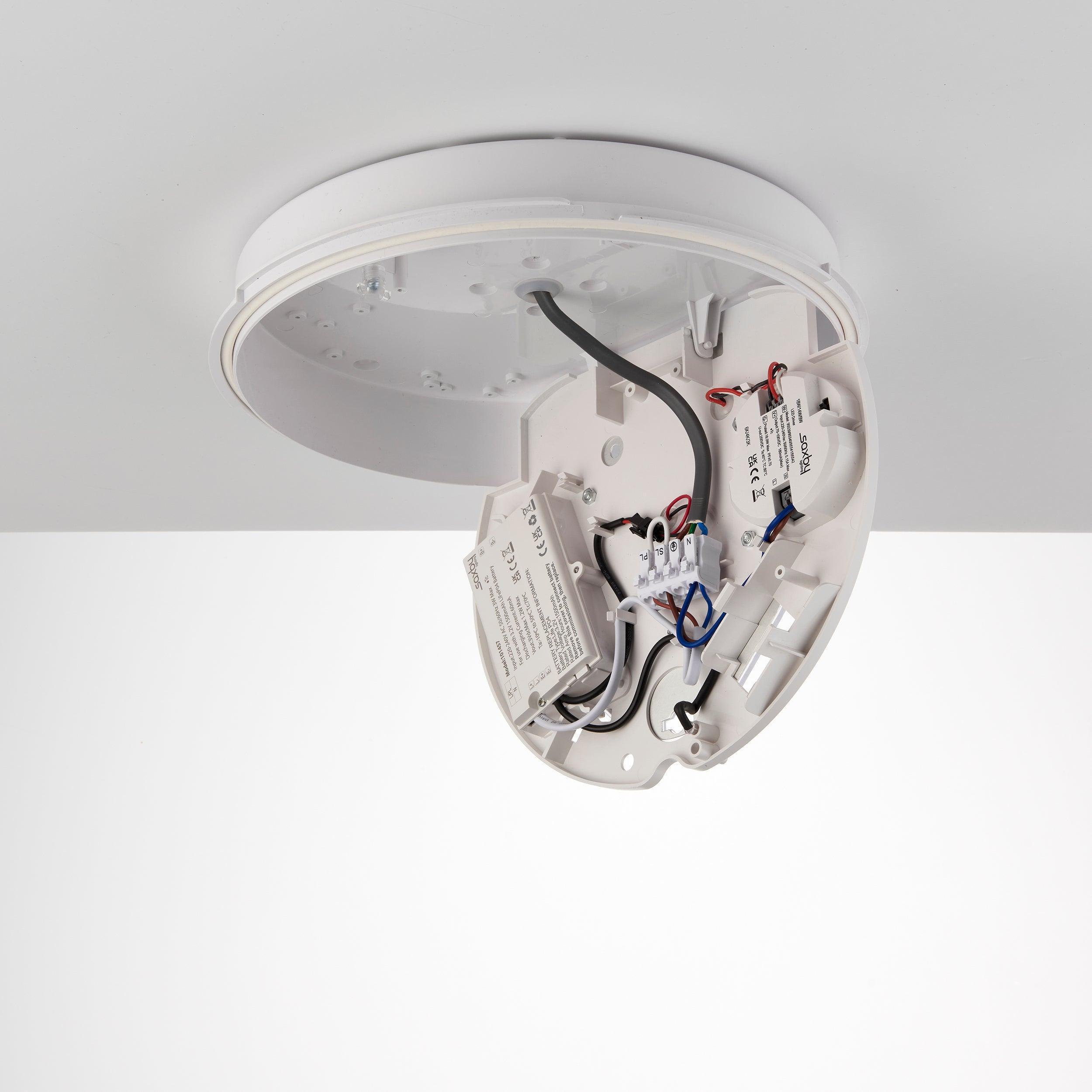 saxby heropro white led bulkhead light with emergency backup ip65 18wby Saxby Lighting, close up image