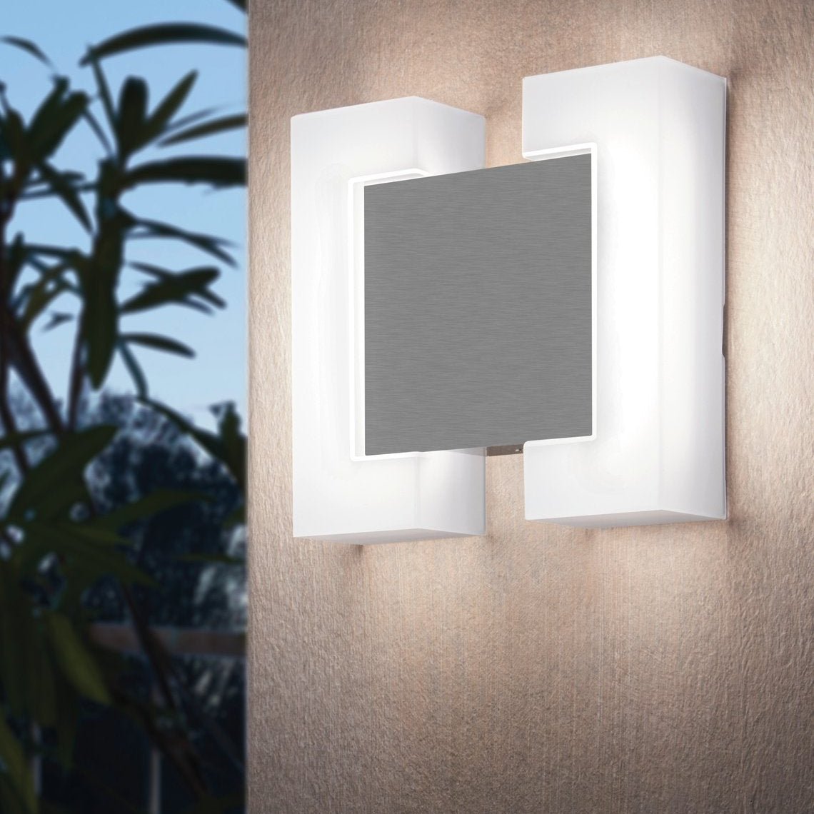 eglo sitia ip44 nickel led outdoor wall light living room close up