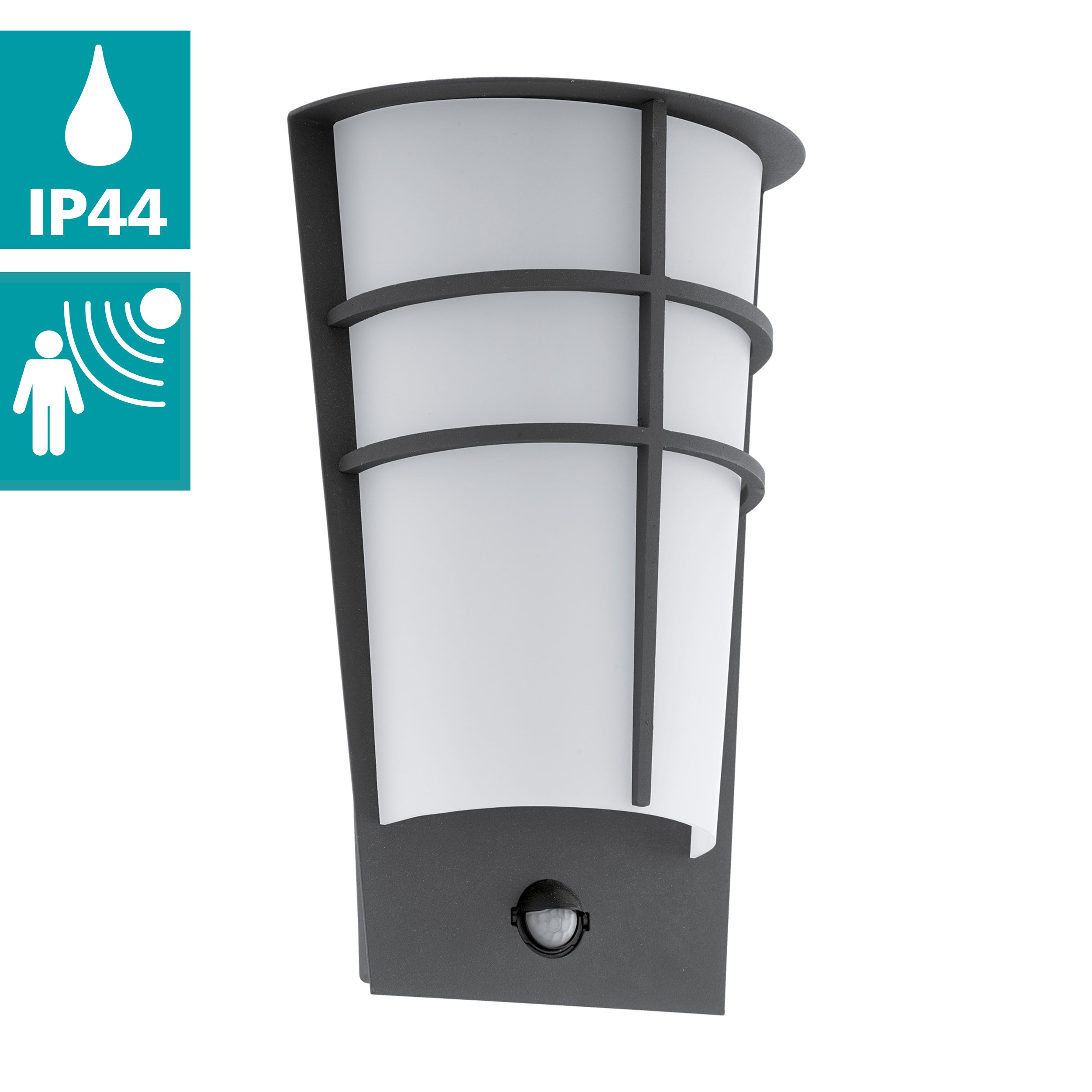 eglo breganzo 1 led grey pir outdoor wall light ip44 kitchen lighting