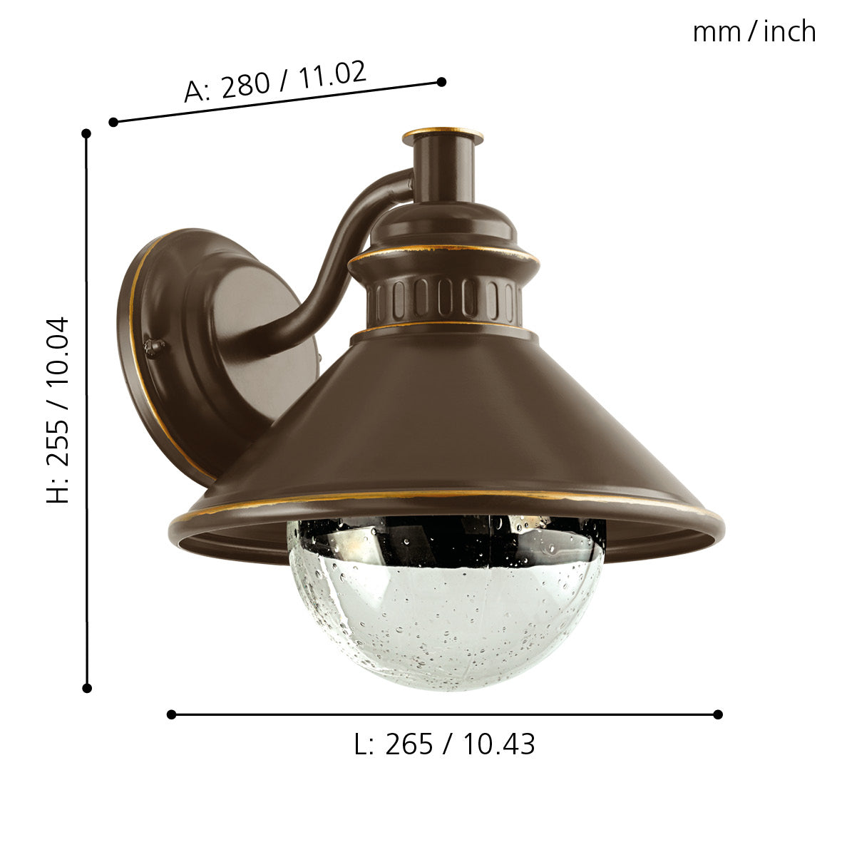 eglo albacete brown zinc ip44 outdoor wall light living room close up