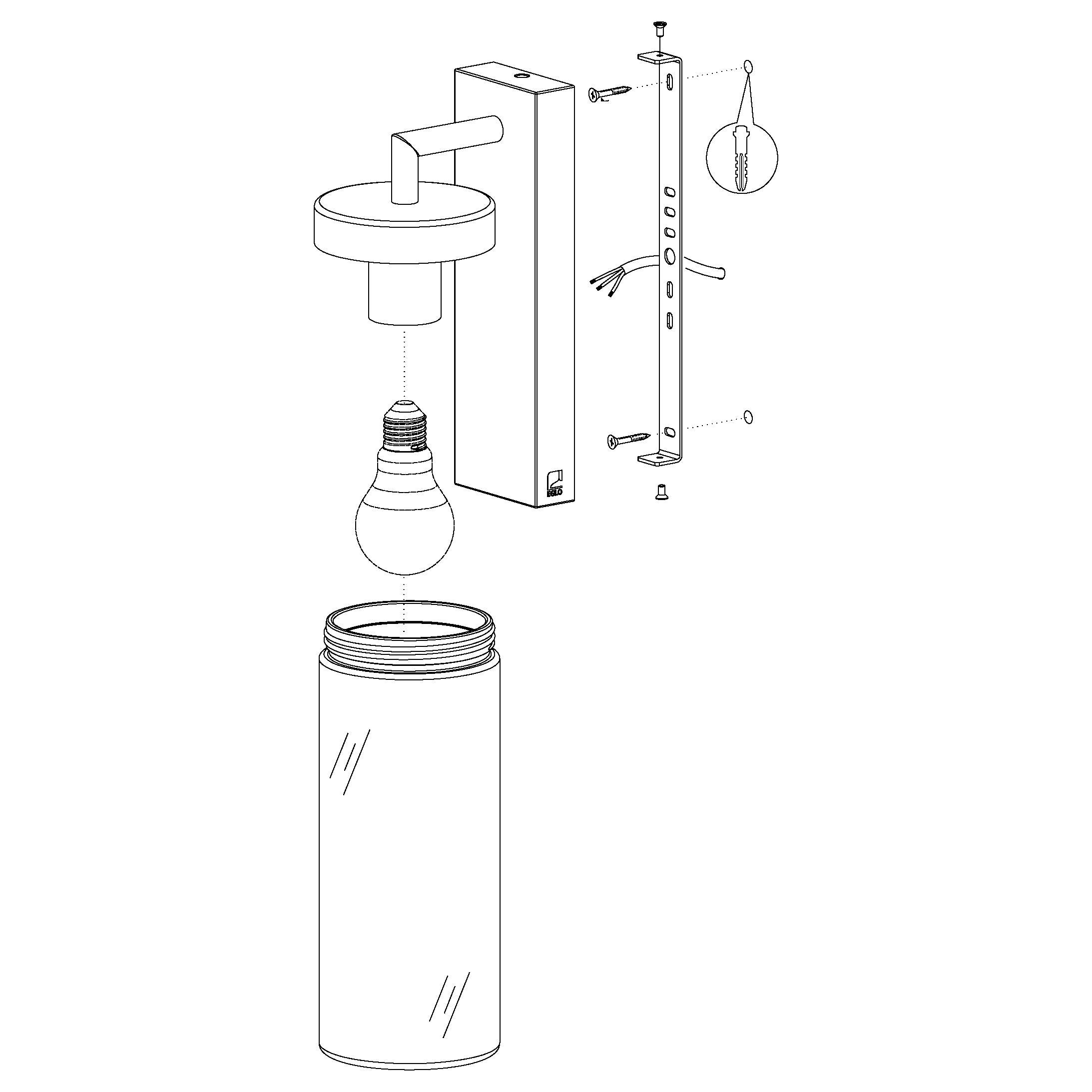 Eglo Bovolone IP44 Black Outdoor Wall Light - Glass Shade-clearance