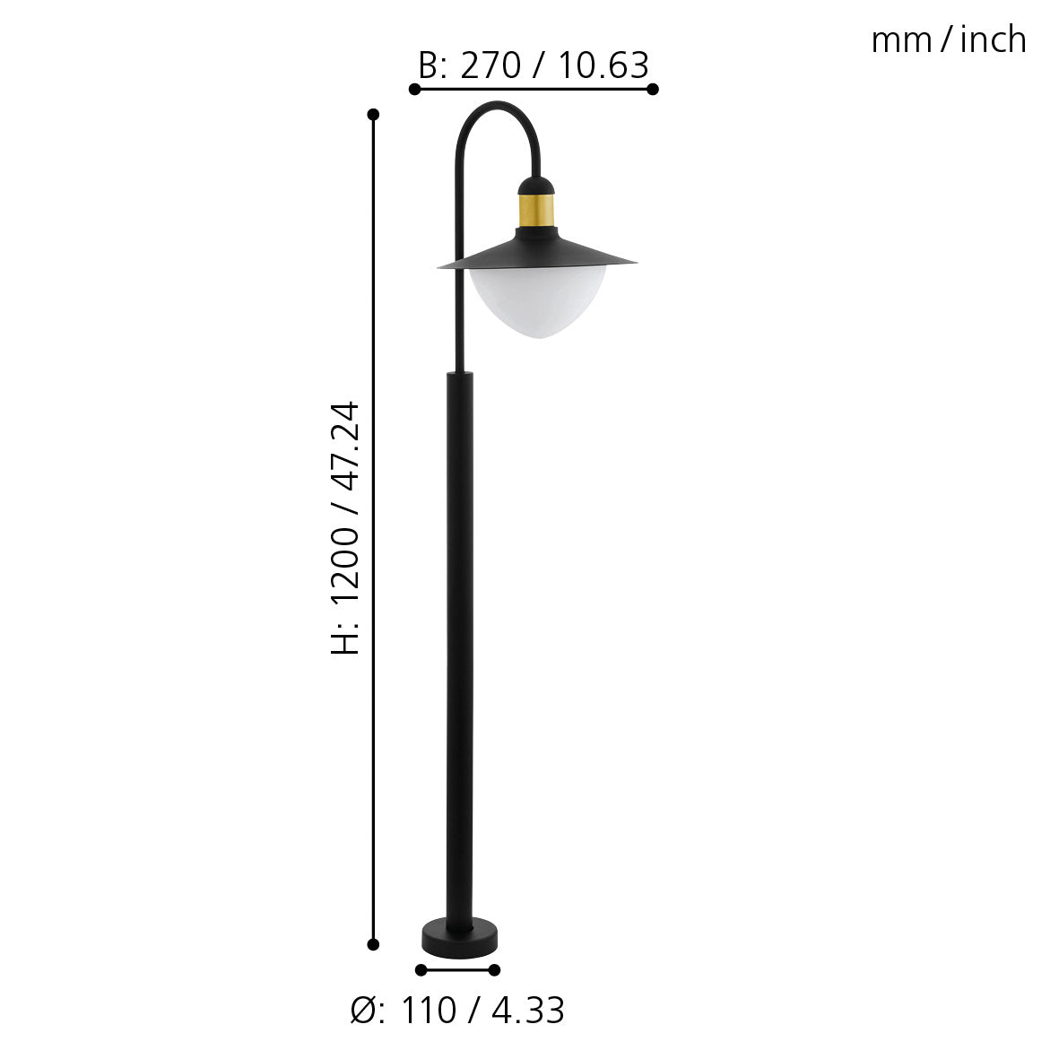 eglo sirmione black gold lamp post outdoor ip44 light living room close up