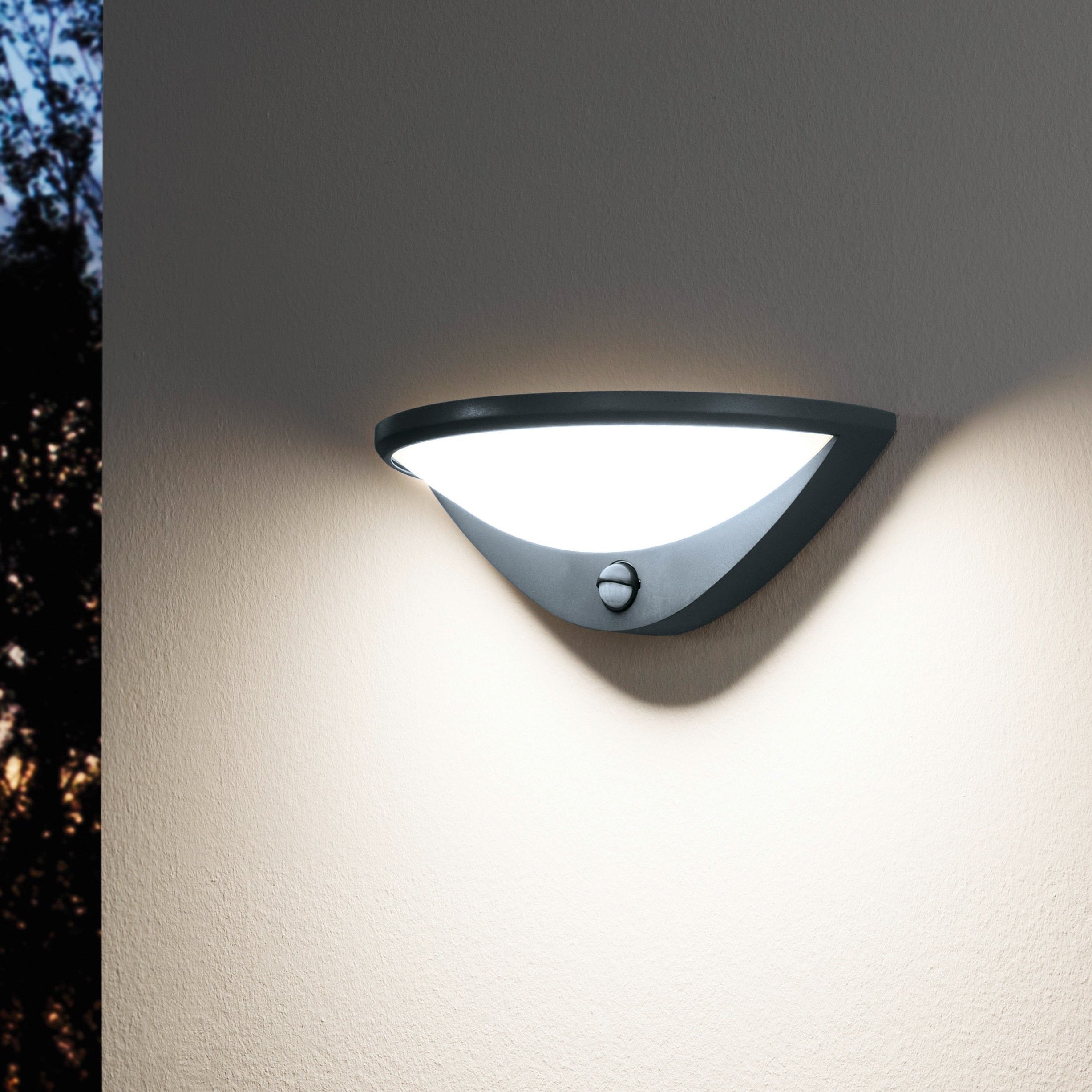 eglo belcreda ip44 grey led outdoor wall light day night centre living room image