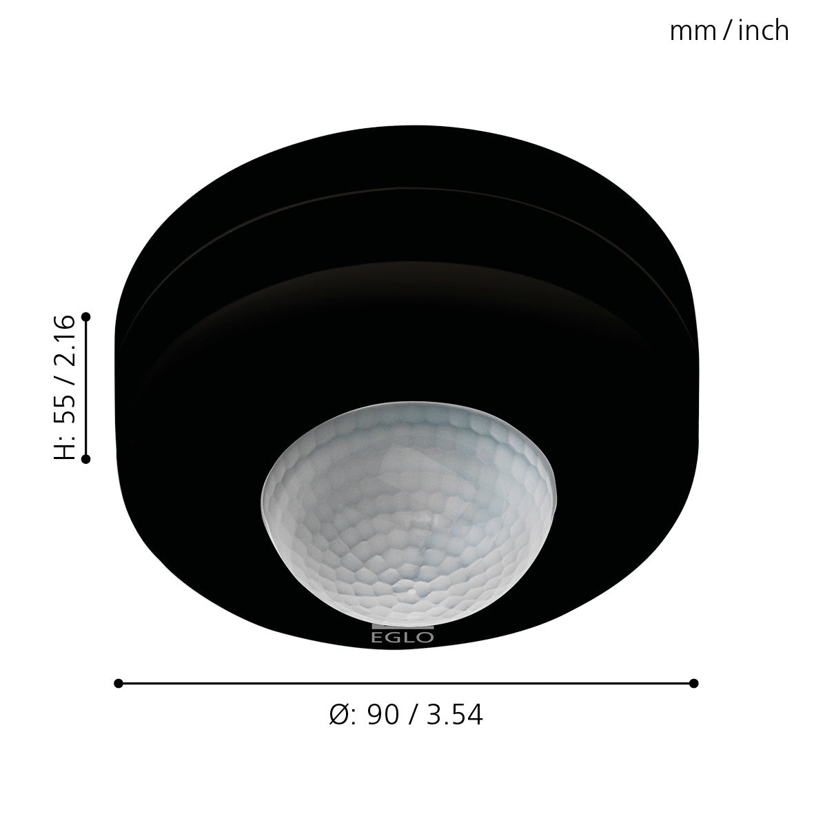 eglo detect me 6 ip44 black round pir light sensor living room close up