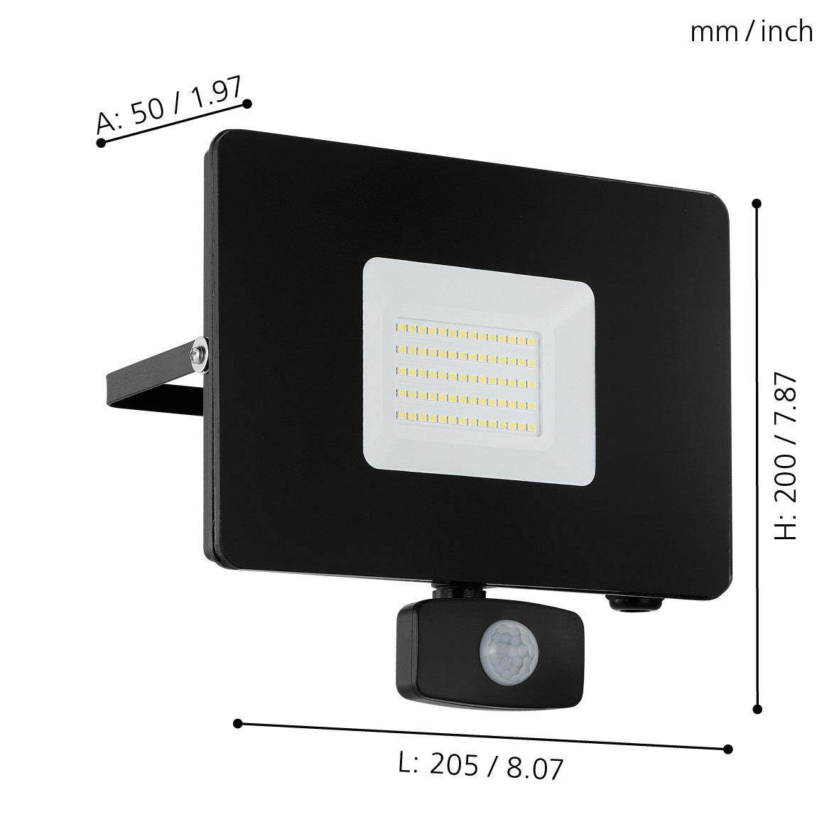 eglo faedo 3 ip44 outdoor led black pir flood light 53w living room close up