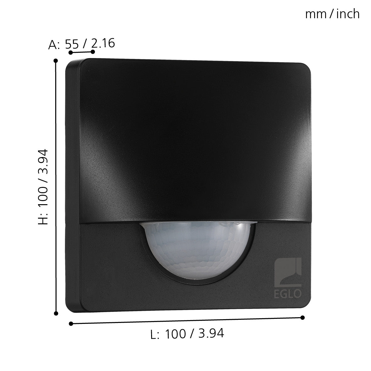 eglo detect me 3 ip44 black square pir light sensor living room close up