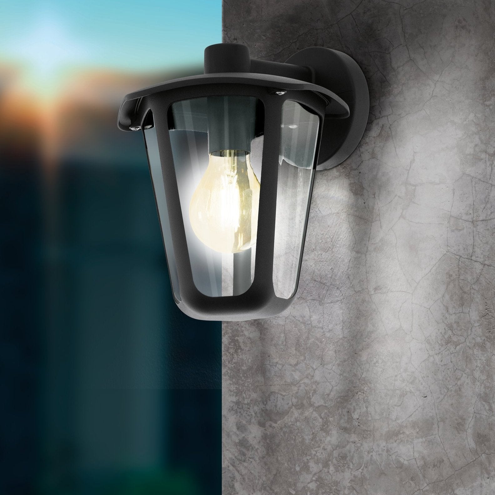 eglo monreale black ip44 outdoor lantern wall light living room image