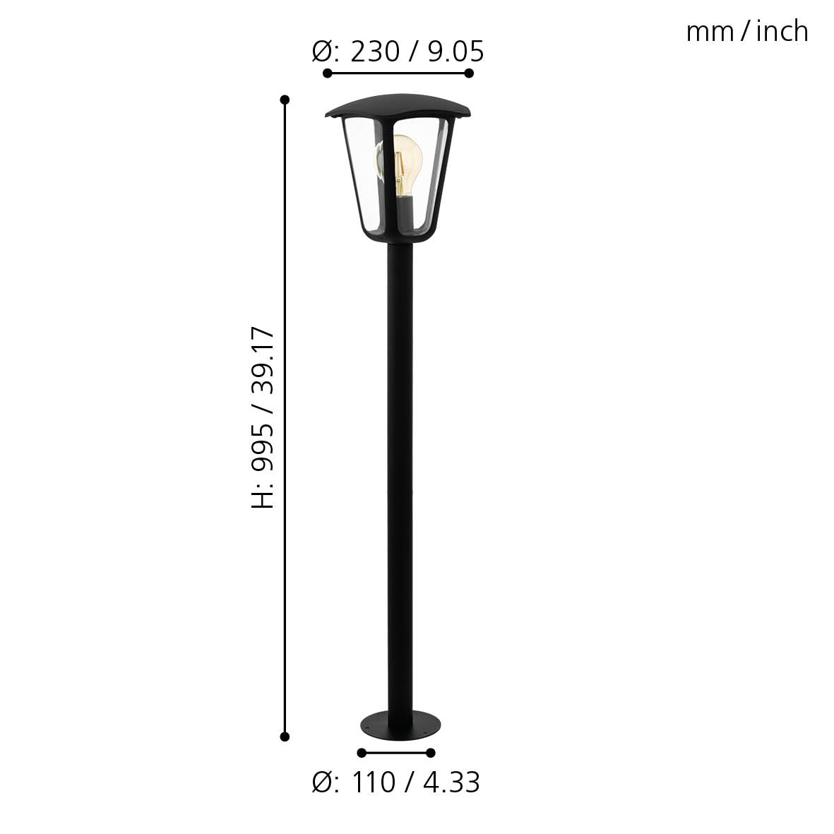 eglo monreale ip44 black bollard pathway outdoor light kitchen lighting