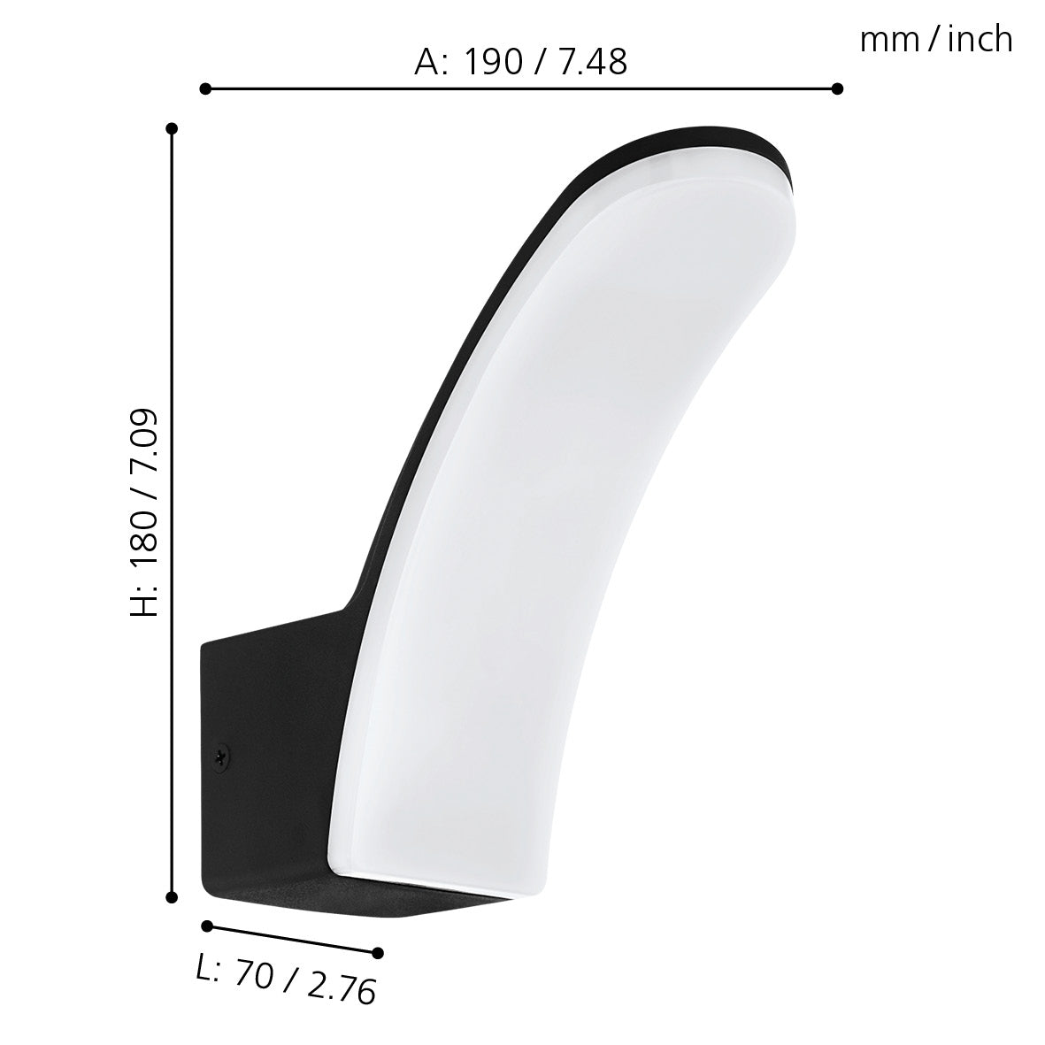 eglo fiumicino black curved led outdoor wall light ip44 kitchen lighting