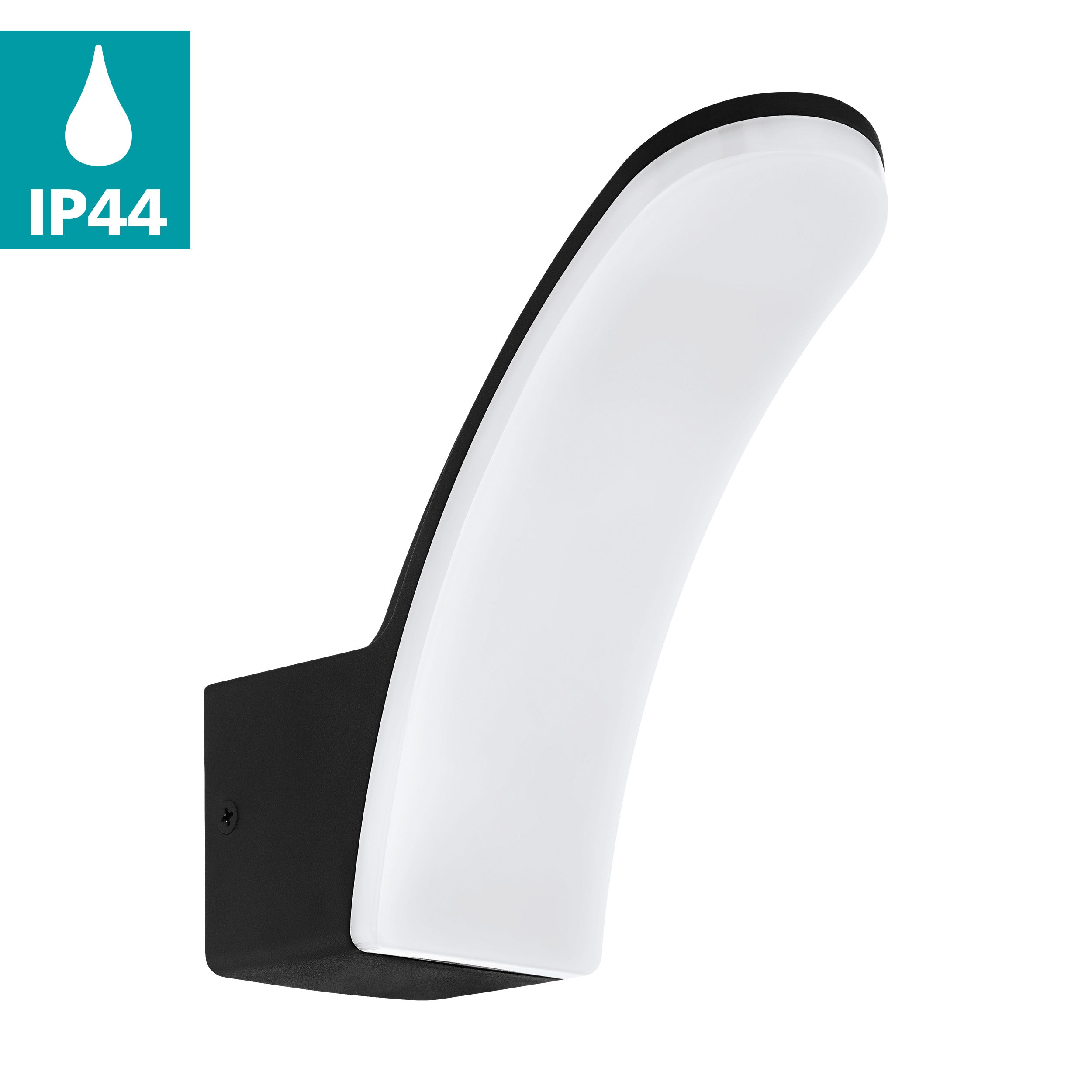 eglo fiumicino black curved led outdoor wall light ip44 living room close up