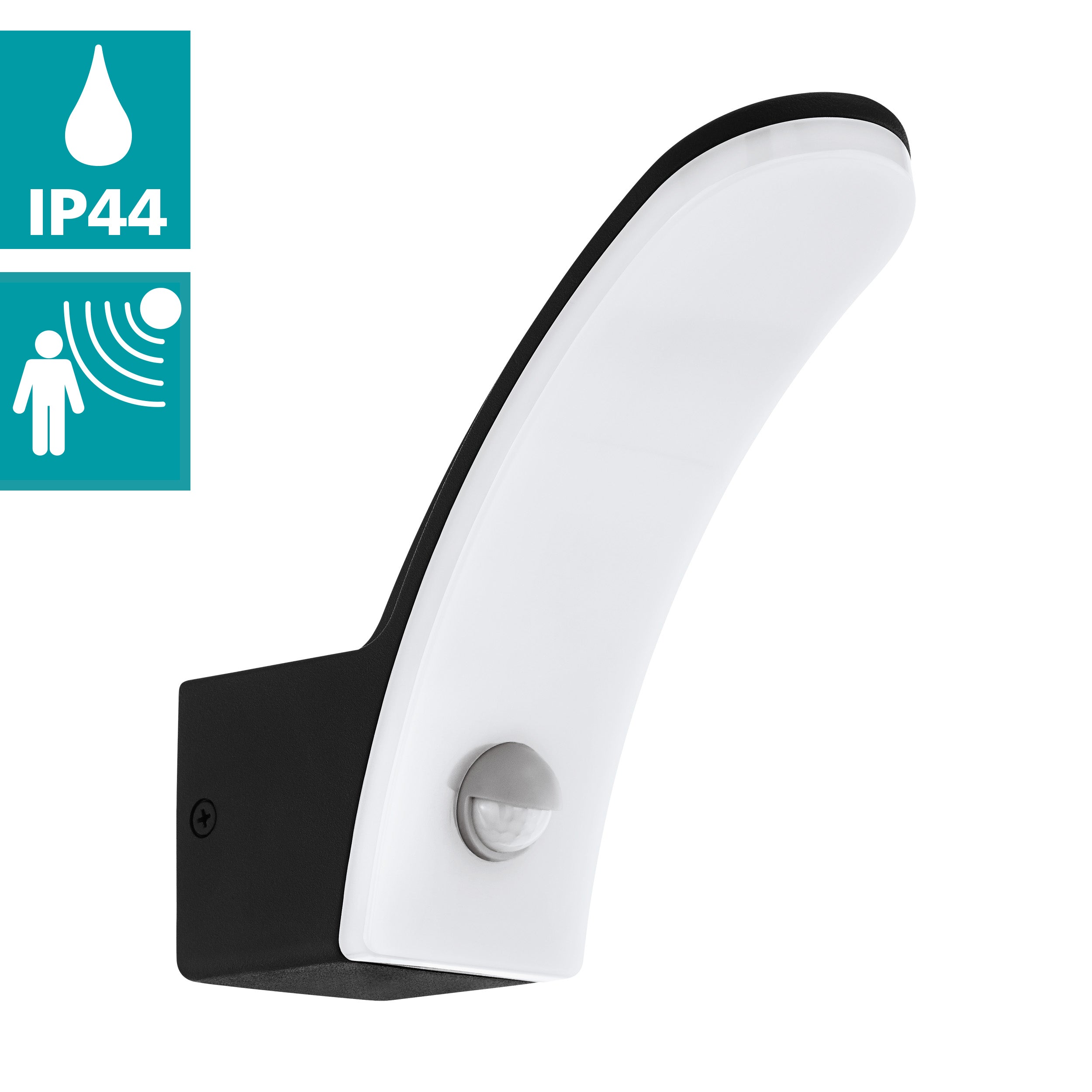 eglo fiumicino black pir curved led outdoor wall light ip45 kitchen lighting