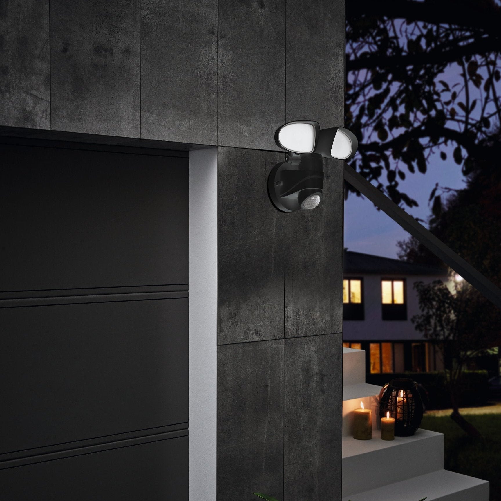 eglo pagino black led outdoor pir twin security spotlight light