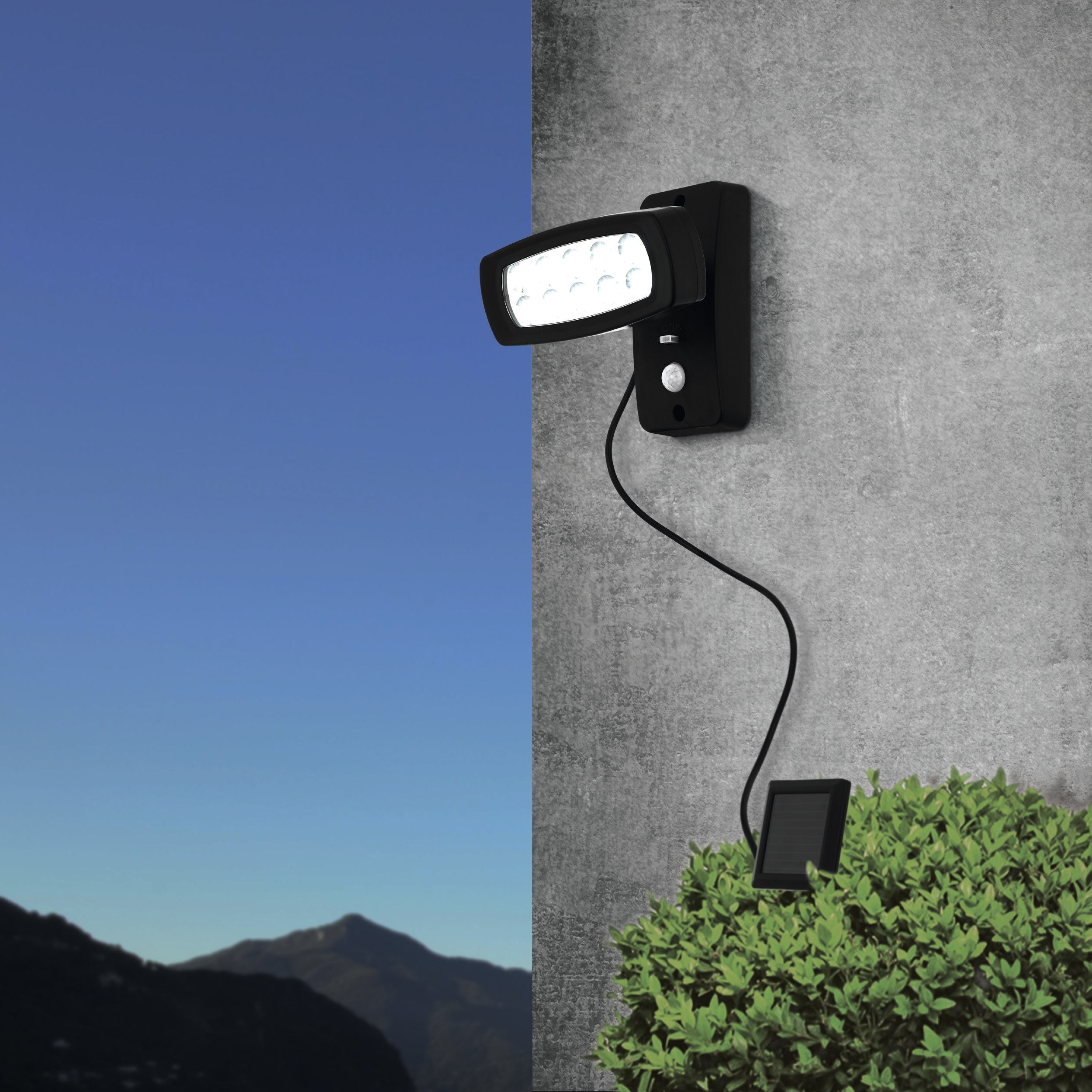 eglo palizzi black ip44 solar led wall light