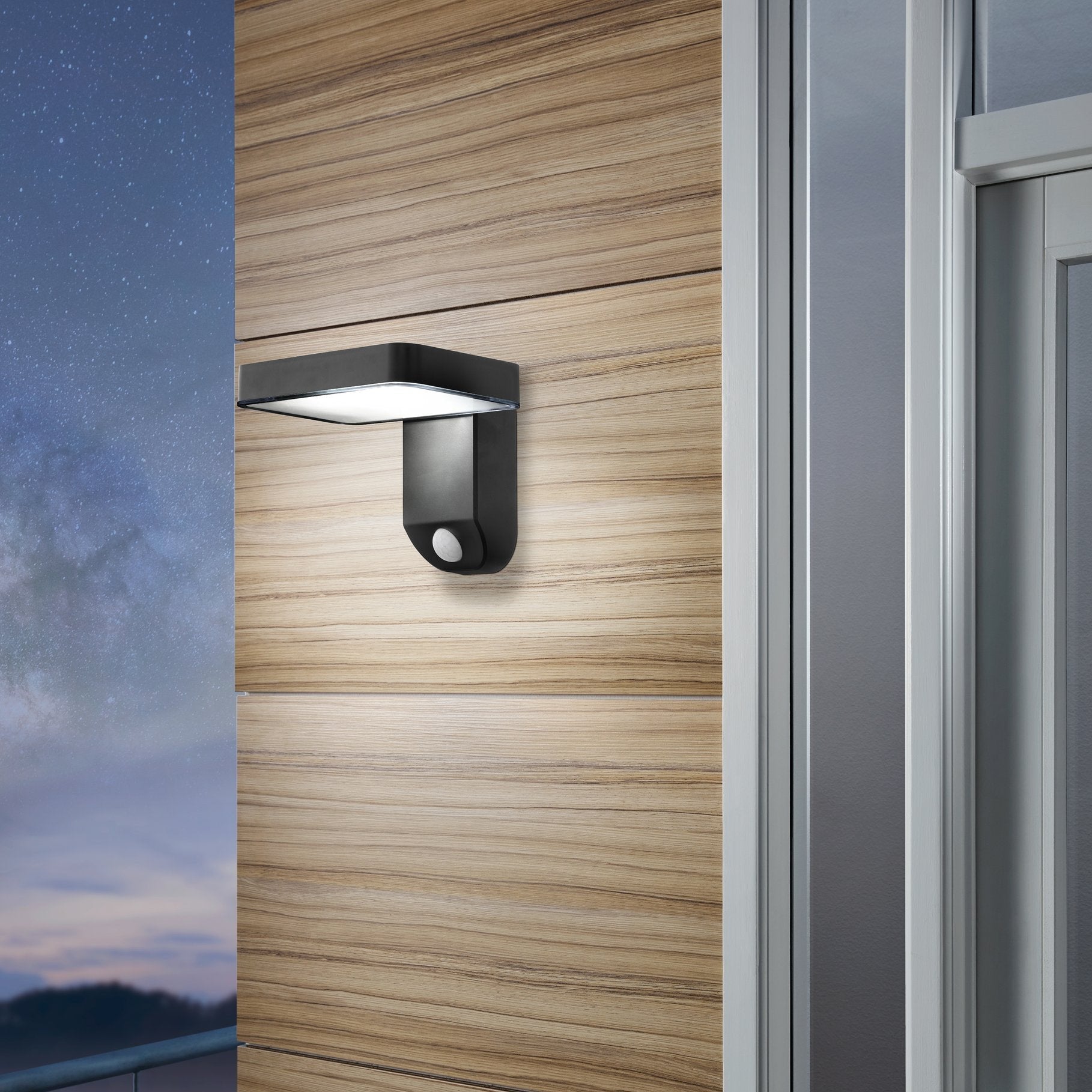 eglo pastion black pir solar led wall light living room image