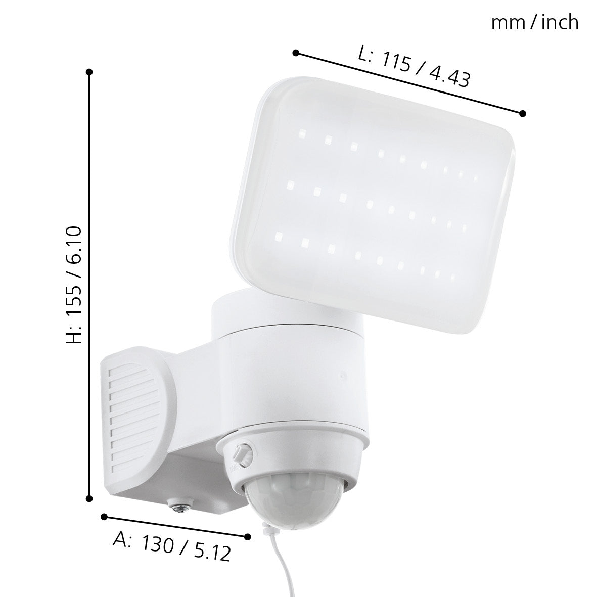 eglo casabas white pir solar led wall light ip44 living room close up