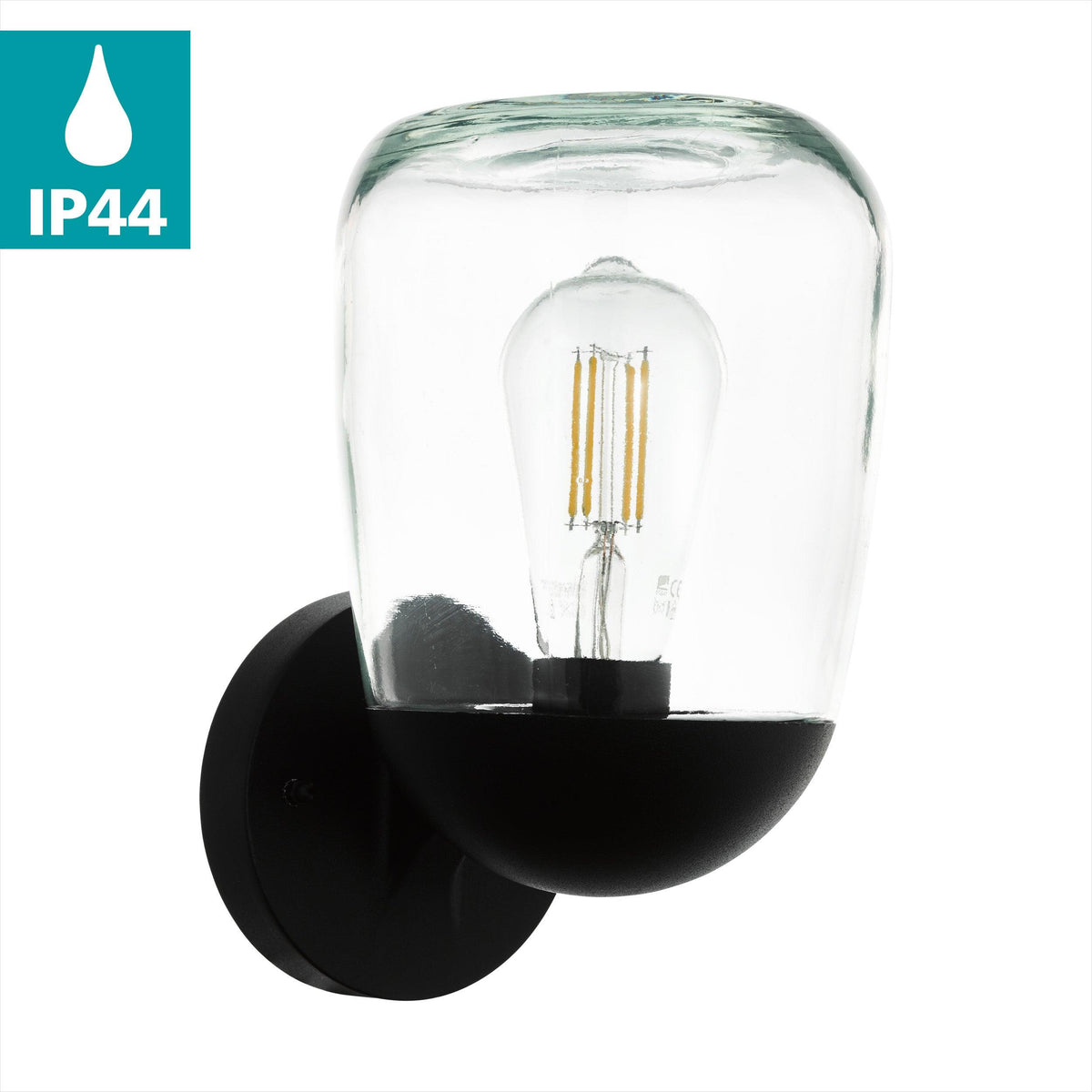 Eglo Donatori Black & Clear Glass Outdoor Wall Light - IP44-WAREHOUSE-40-200326