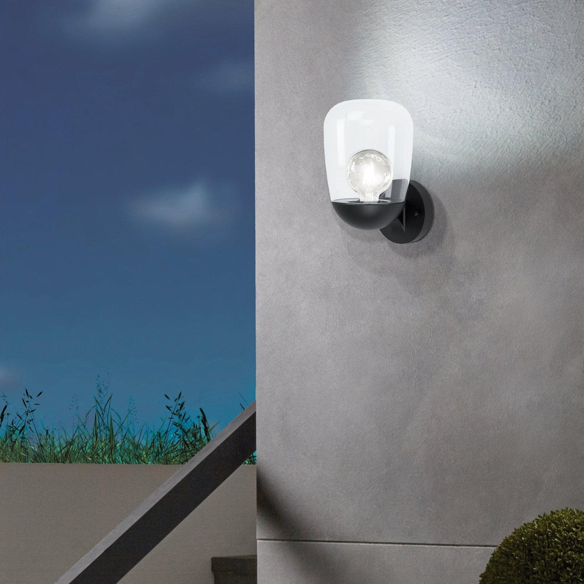 Eglo Donatori Black & Clear Glass Outdoor Wall Light - IP44-WAREHOUSE-40-200326