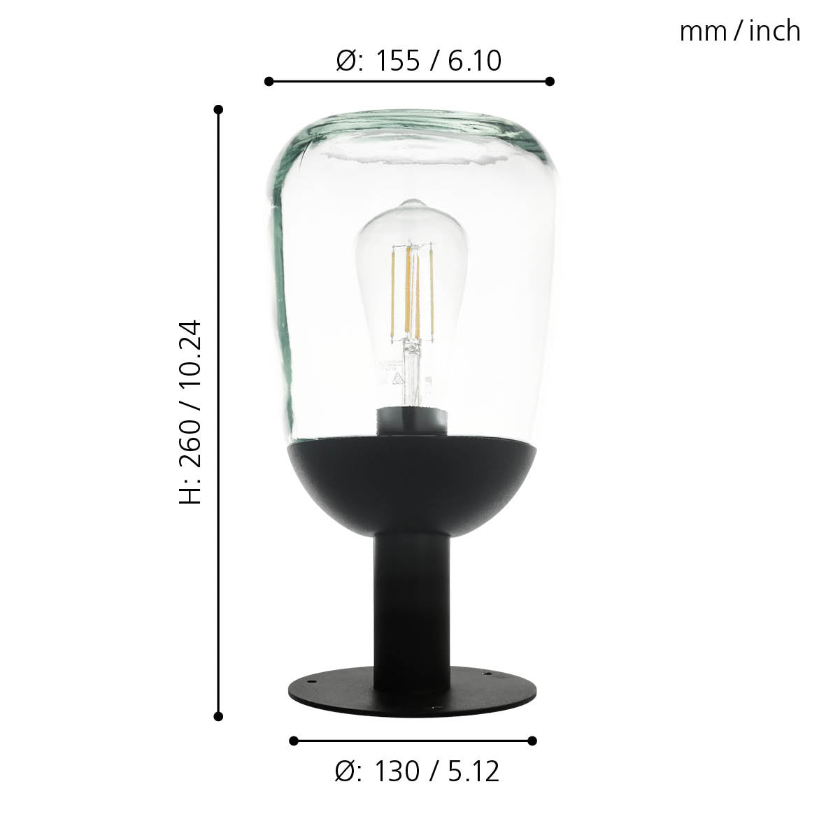 eglo donatori ip44 black pedestal light rounded clear glass shade living room image