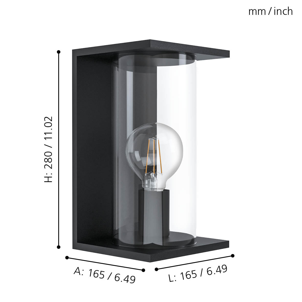 eglo cascinetta black ip54 outdoor wall light glass shade living room close up