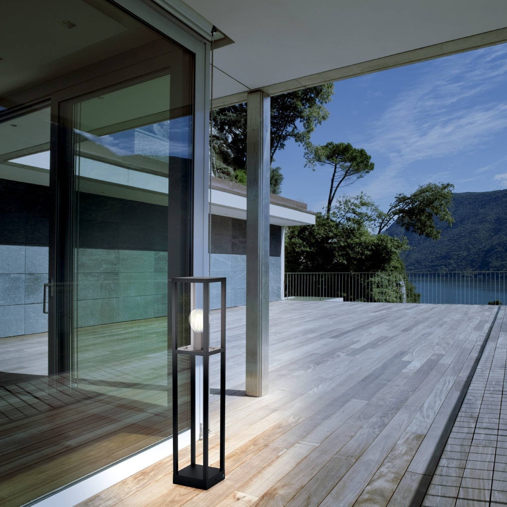 eglo cascinetta ip54 black bollard pathway outdoor led light living room image