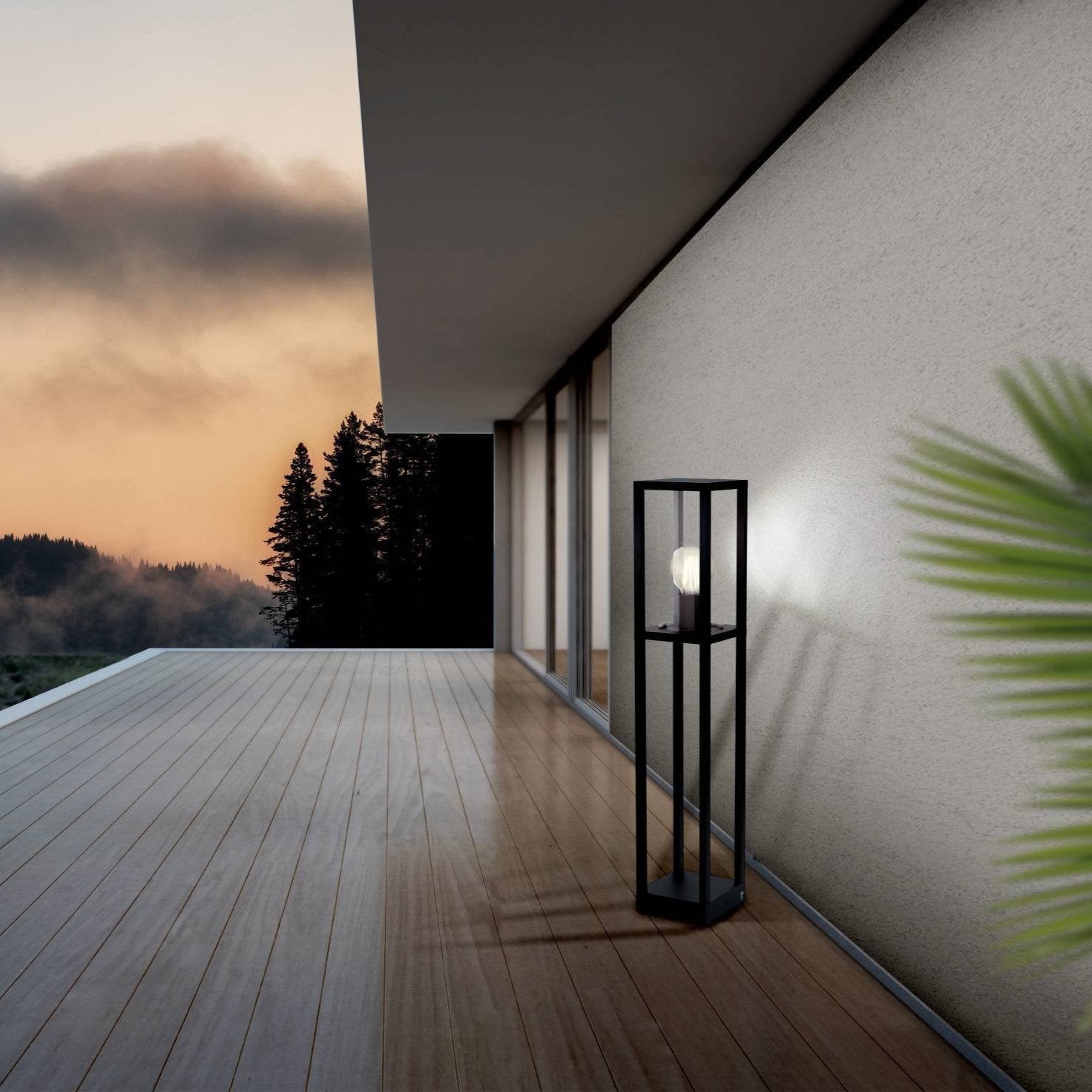 eglo cascinetta ip54 black bollard pathway outdoor led light living room close up