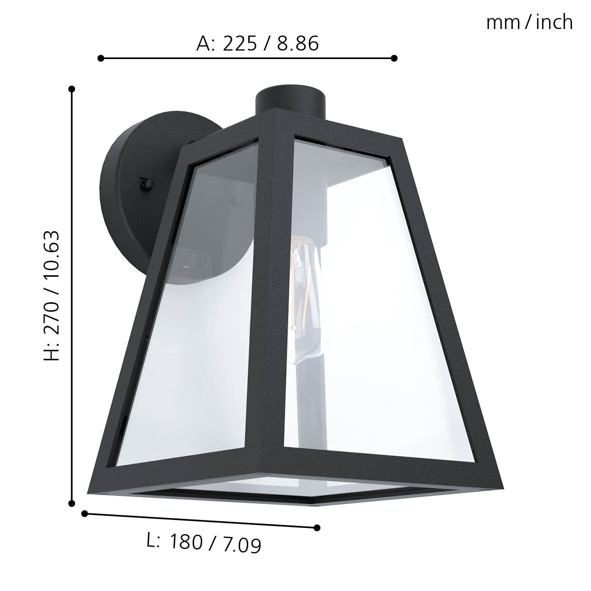 eglo mirandola black ip44 outdoor wall light living room close up