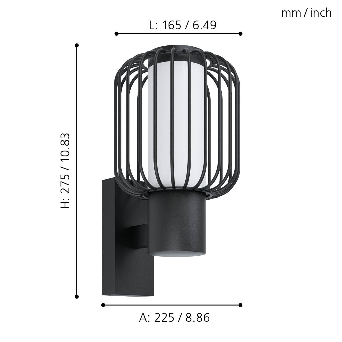 eglo ravello black wire shade ip44 outdoor wall light living room close up