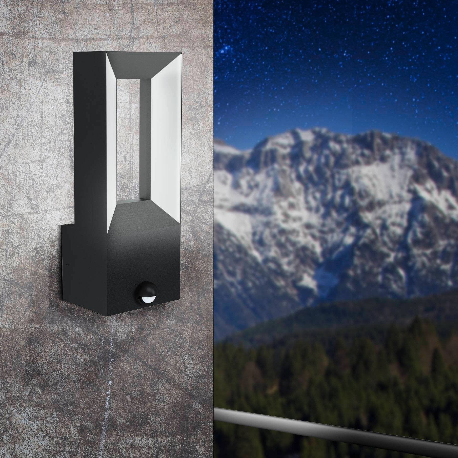 eglo riforano ip44 black led outdoor wall light pir