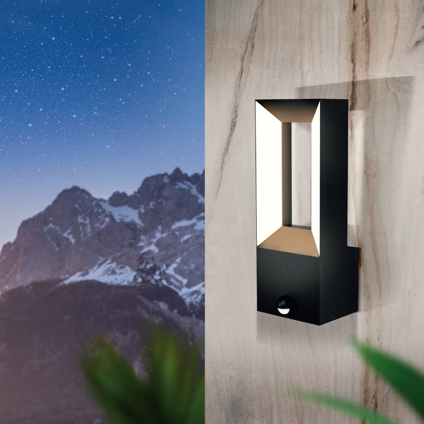 eglo riforano ip44 black led outdoor wall light pir living room image