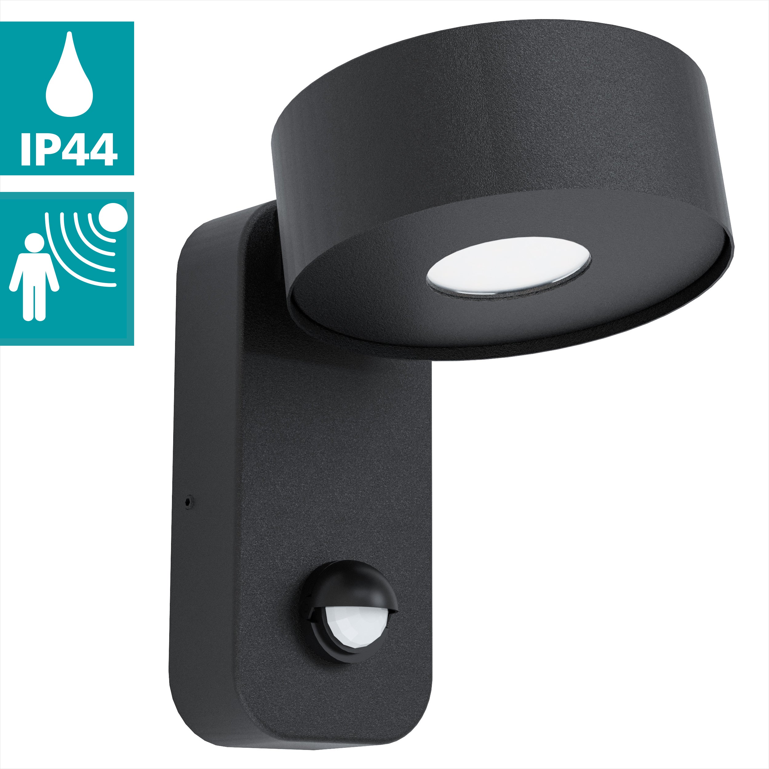 eglo palosco black led outdoor pir wall light ip45 kitchen lighting