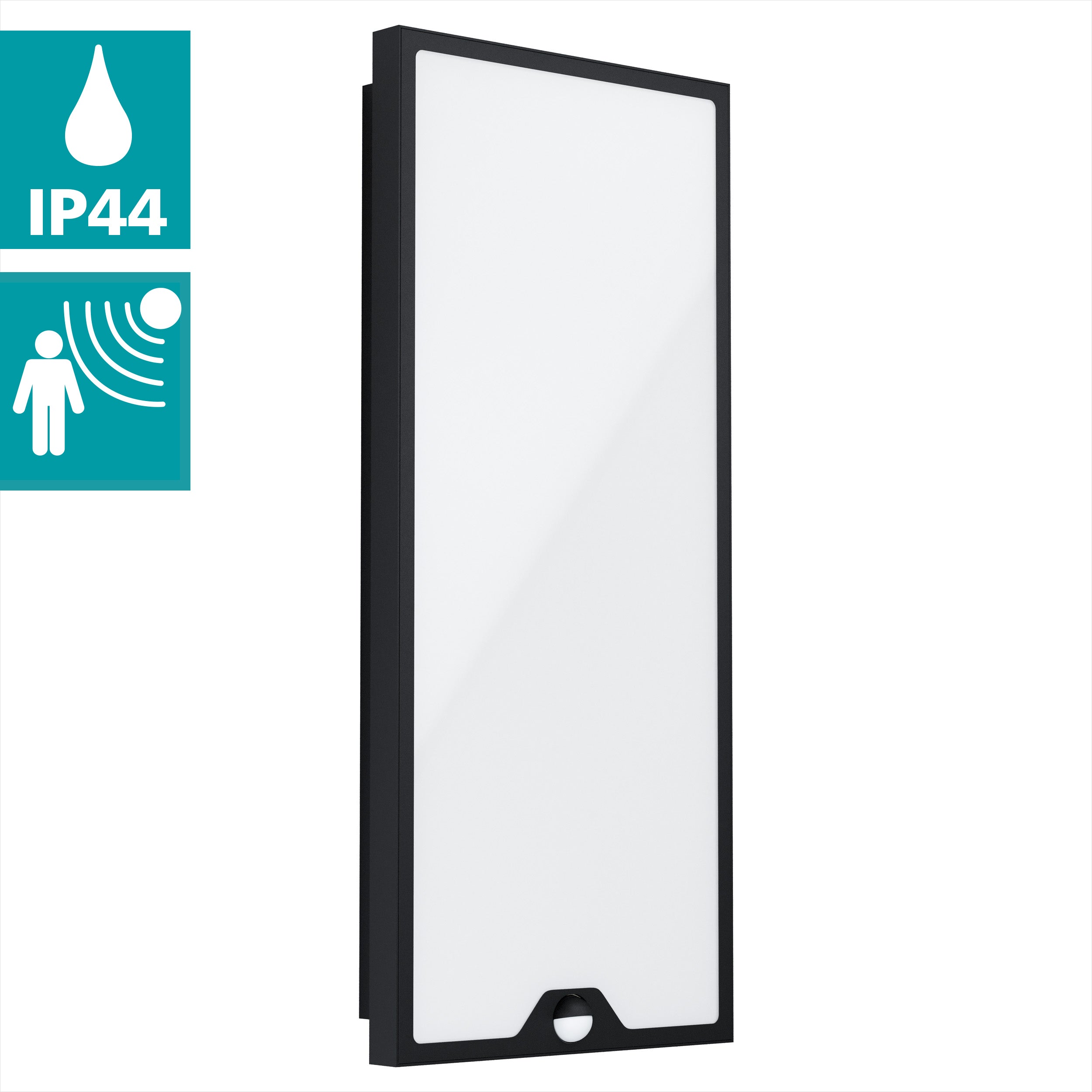 eglo casazza led black pir outdoor wall light ip45 living room close up