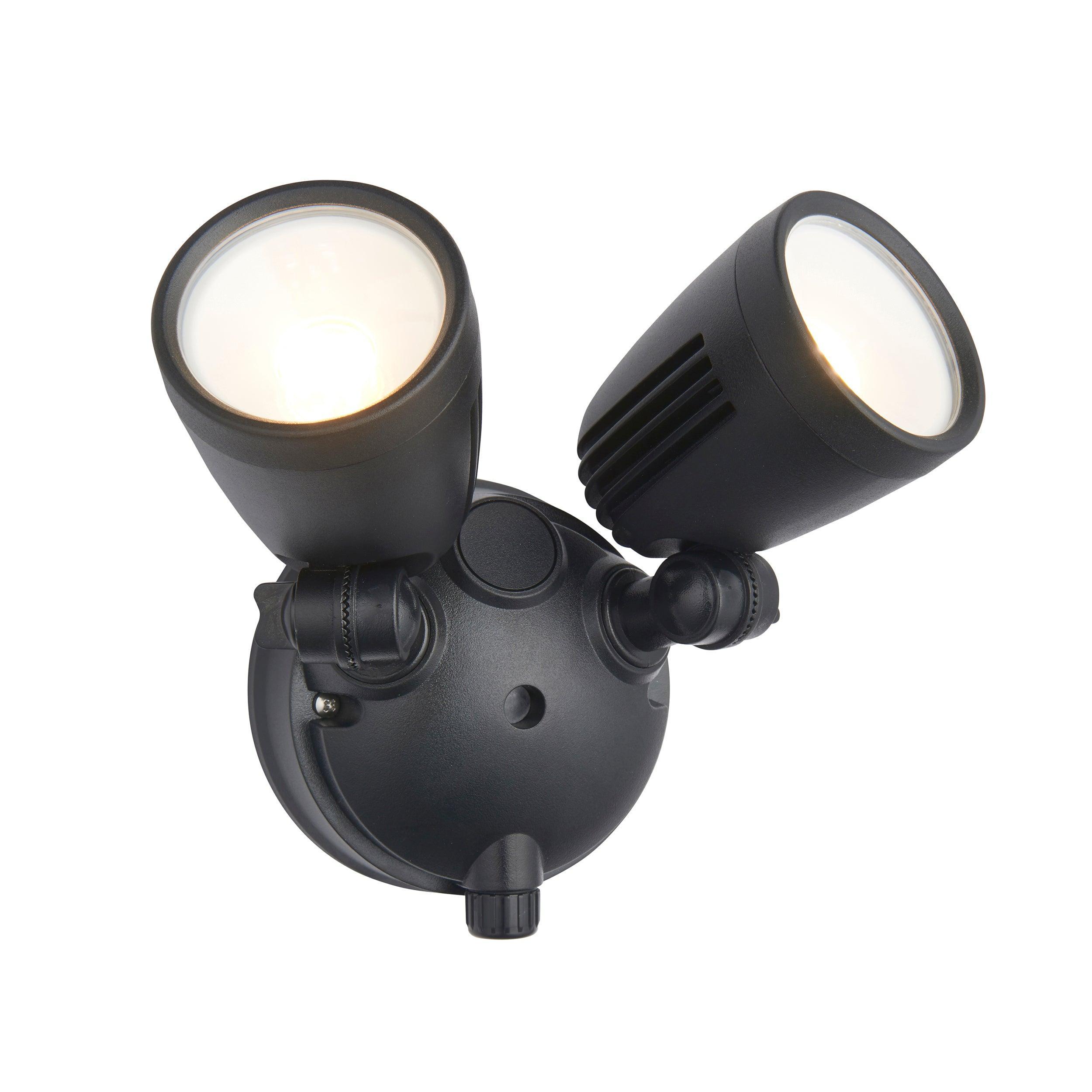 salde twin led black outdoor security wall light ip54 10w by saxby lighting, close up image 153