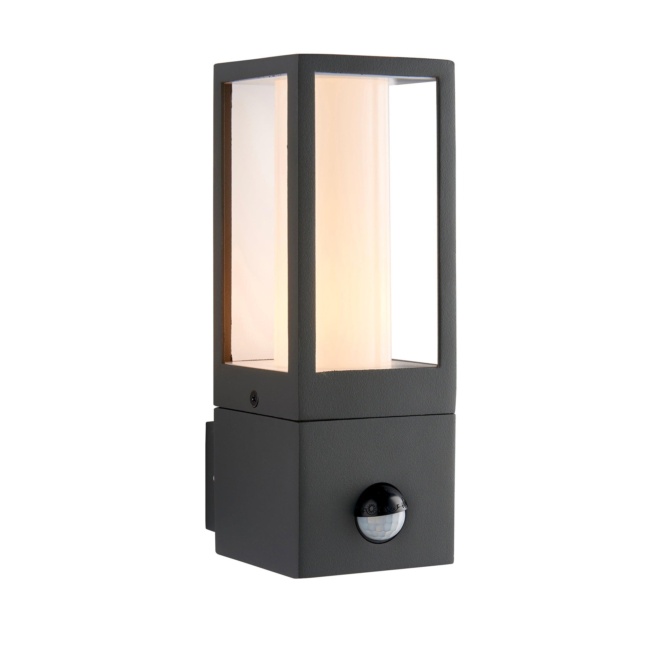 lantern pir grey outdoor wall light ip44 7wby saxby lighting