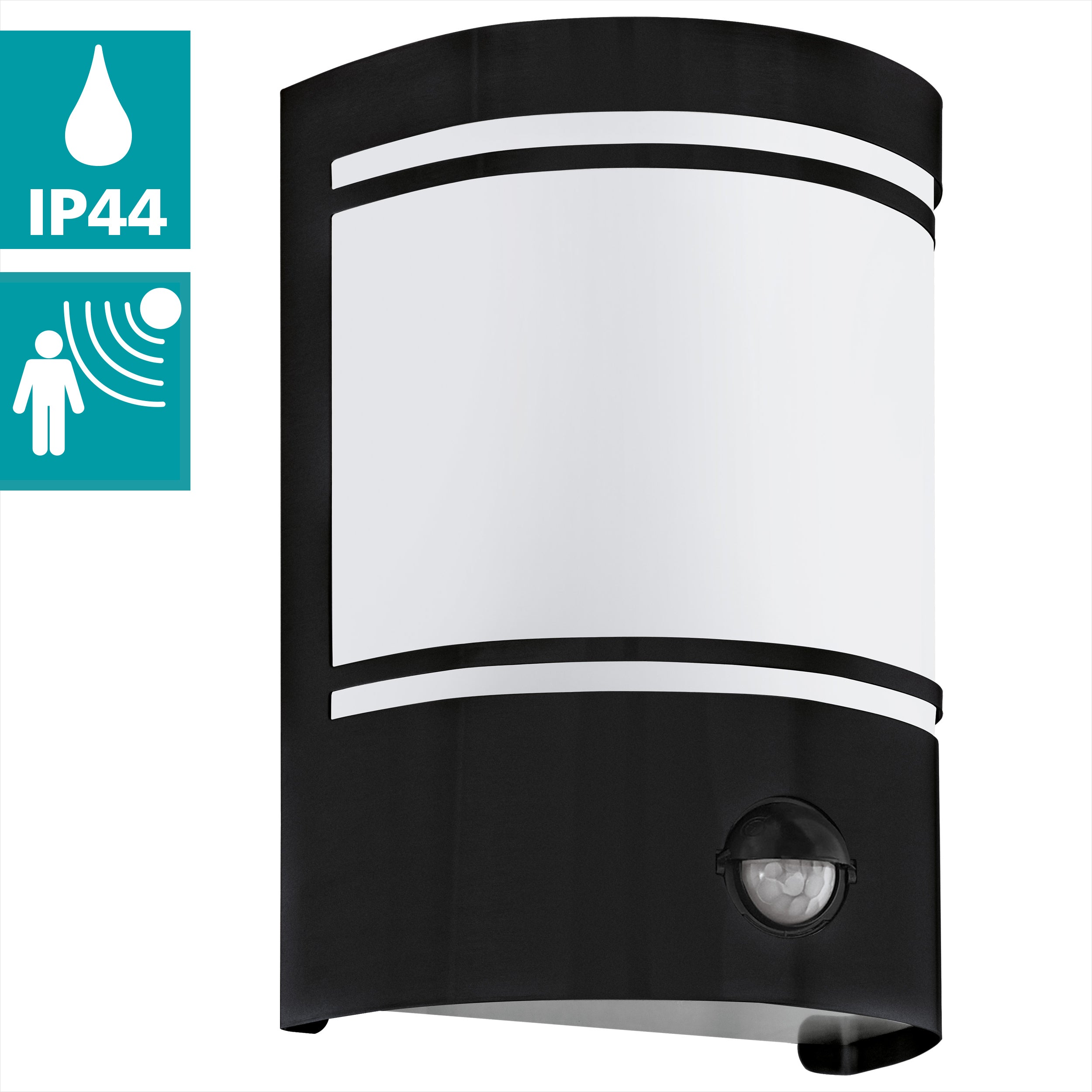 eglo cerno black curved pir outdoor wall light ip45 kitchen lighting