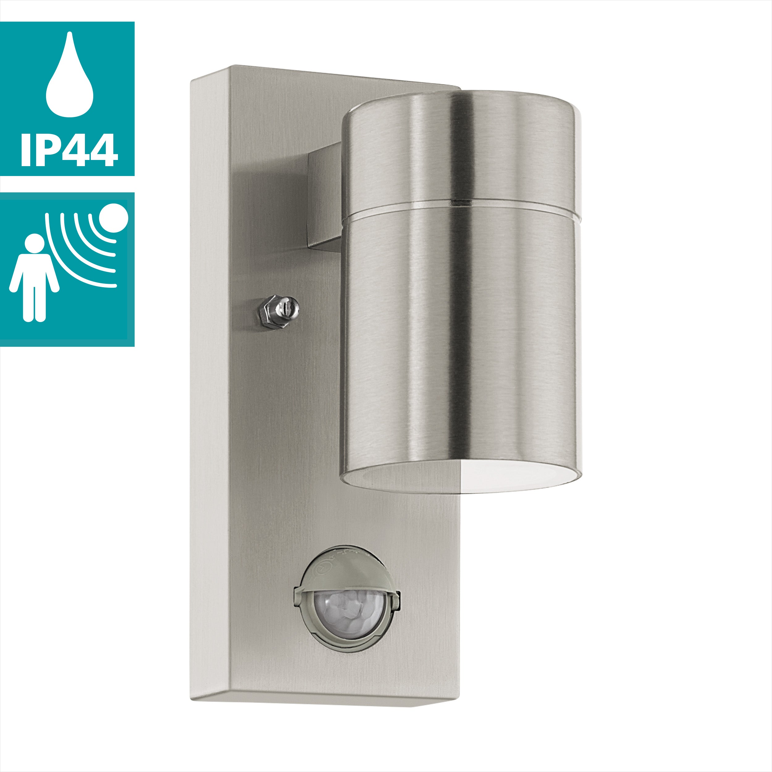 eglo riga 5 ip44 stainless steel down outdoor wall light pir living room close up