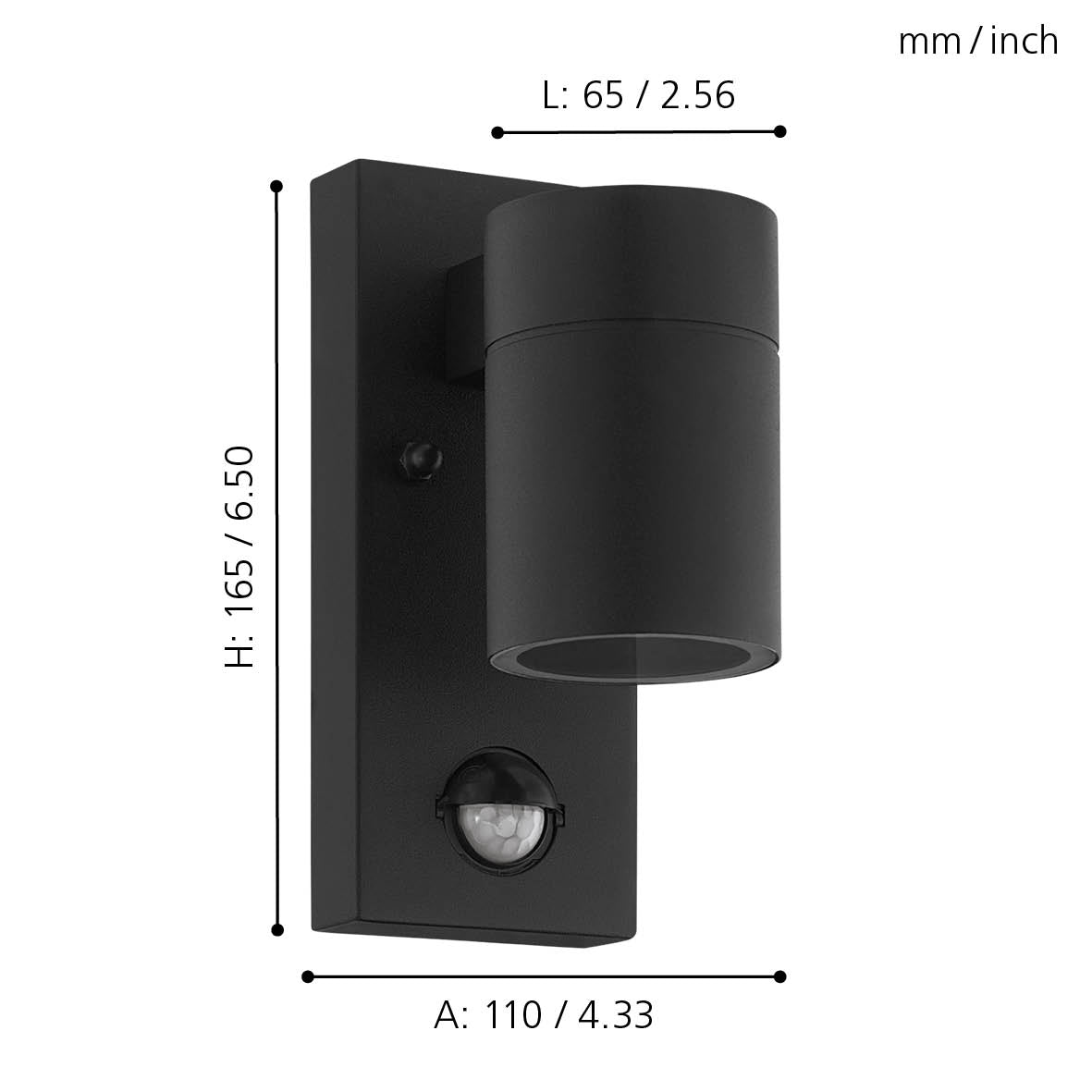 eglo riga 5 black ip44 down outdoor wall light pir living room close up