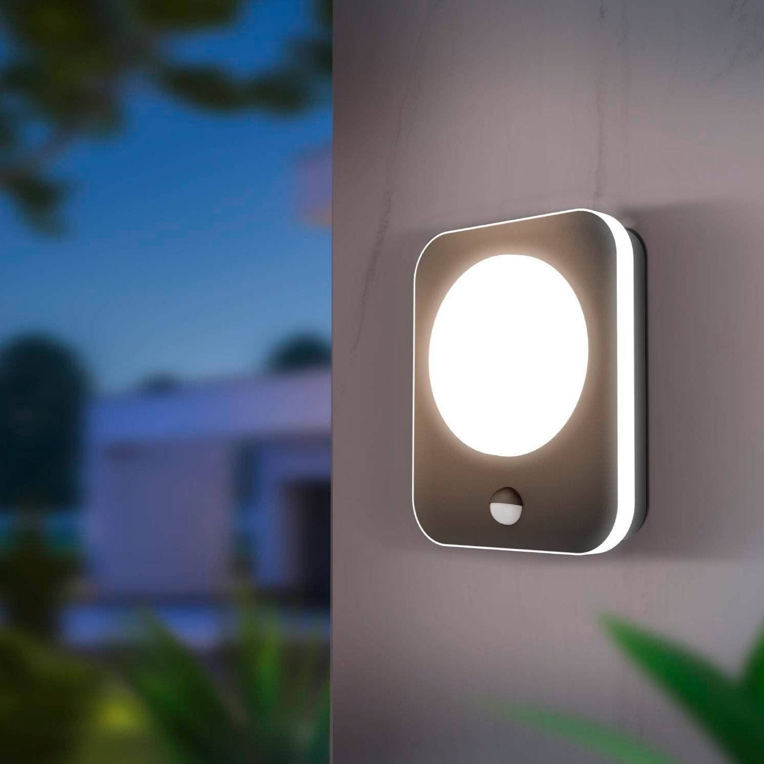 eglo madriz black led outdoor pir wall light ip44