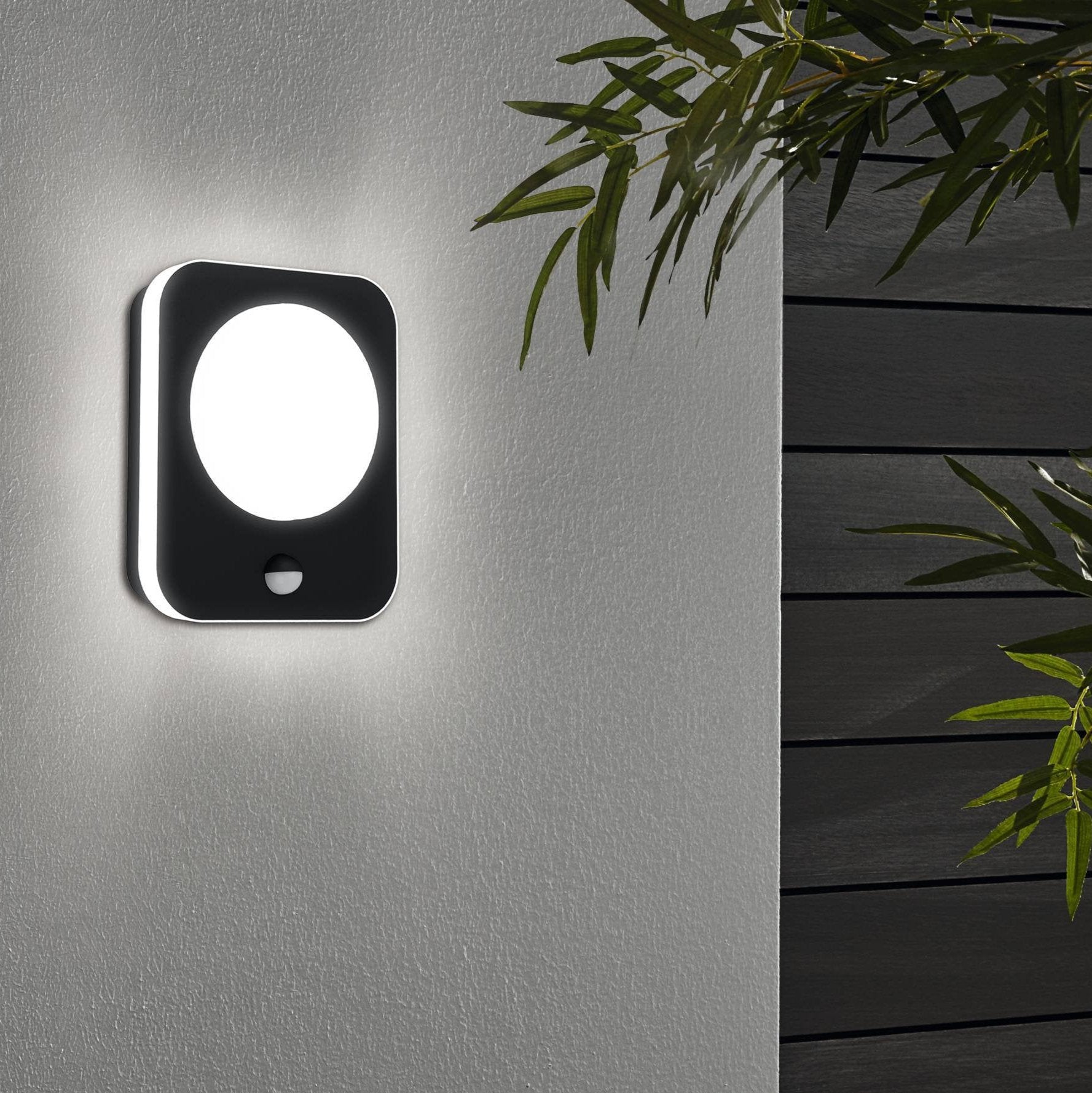 eglo madriz black led outdoor pir wall light ip44 living room image