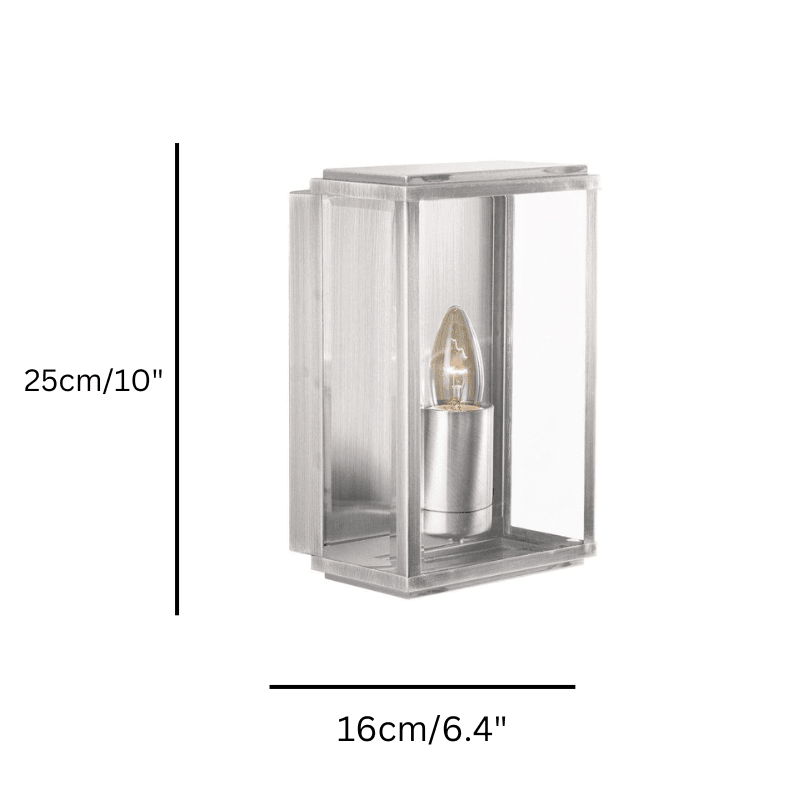 Box Outdoor 1 Light Satin Silver Wall/Porch Lantern-clearance