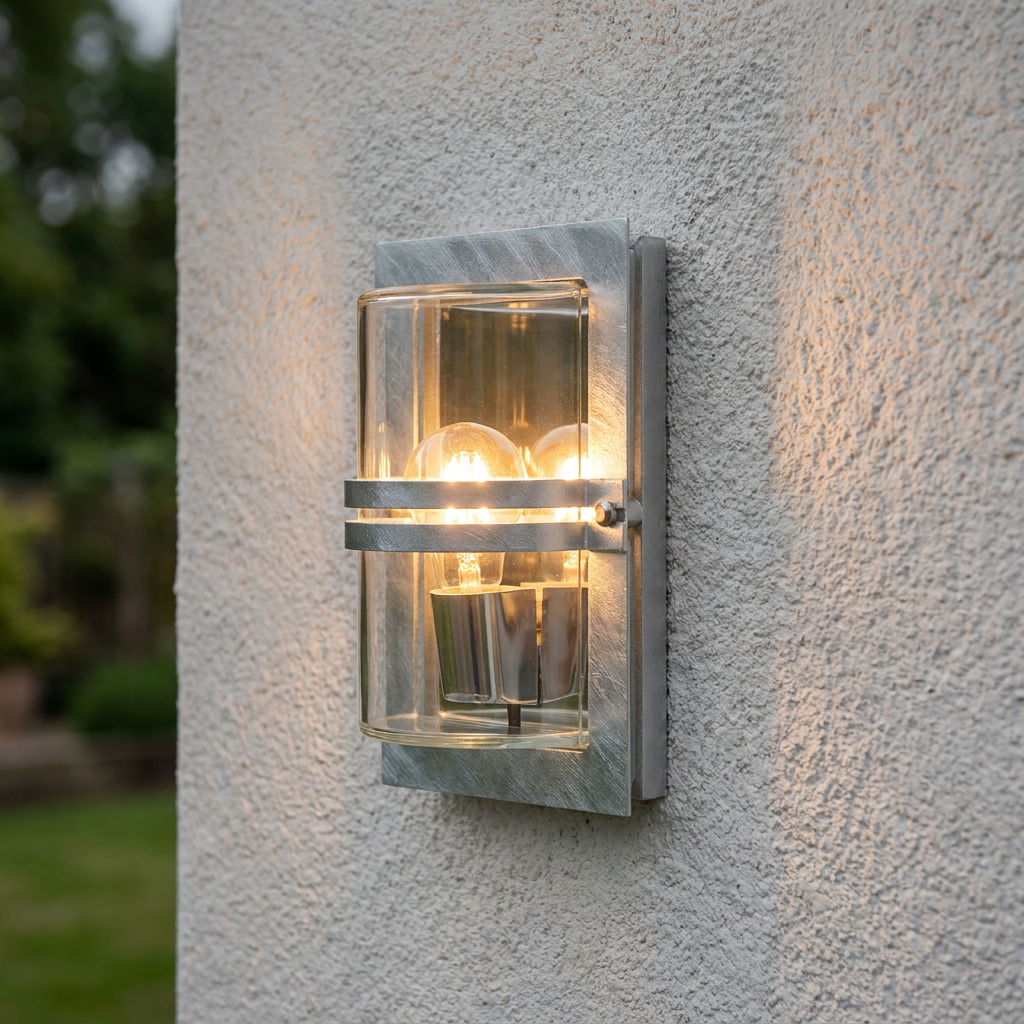 Elstead Basel Galvanised Steel Outdoor Wall Light - Clear