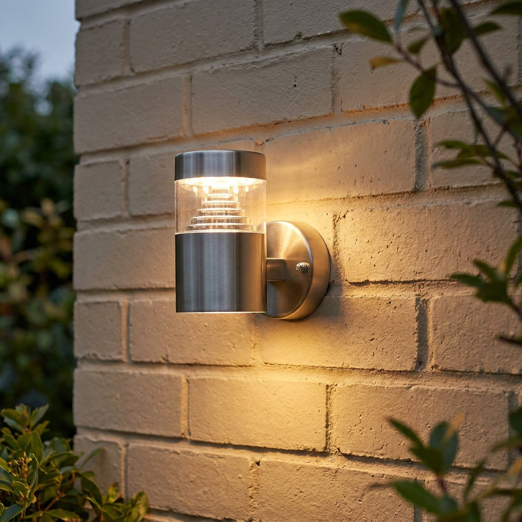 Endon Pyramid Brushed Stainless Steel Outdoor Wall Light